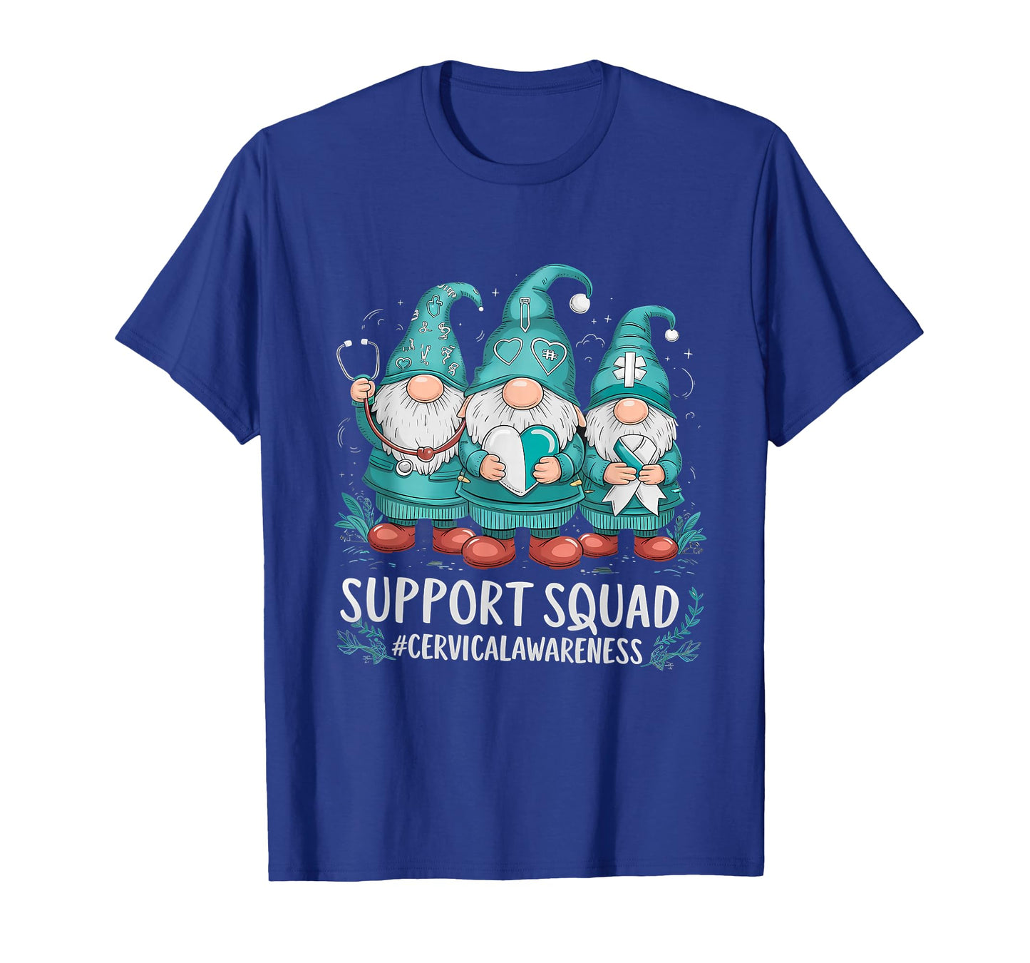 Cervical Cancer Awareness Teal Ribbon Gnome Support Squad T-Shirt