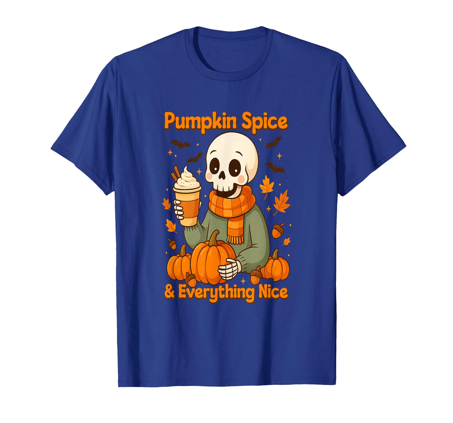 Pumpkin Spice and Everything Nice Cozy Skeleton Autumn Latte T-Shirt