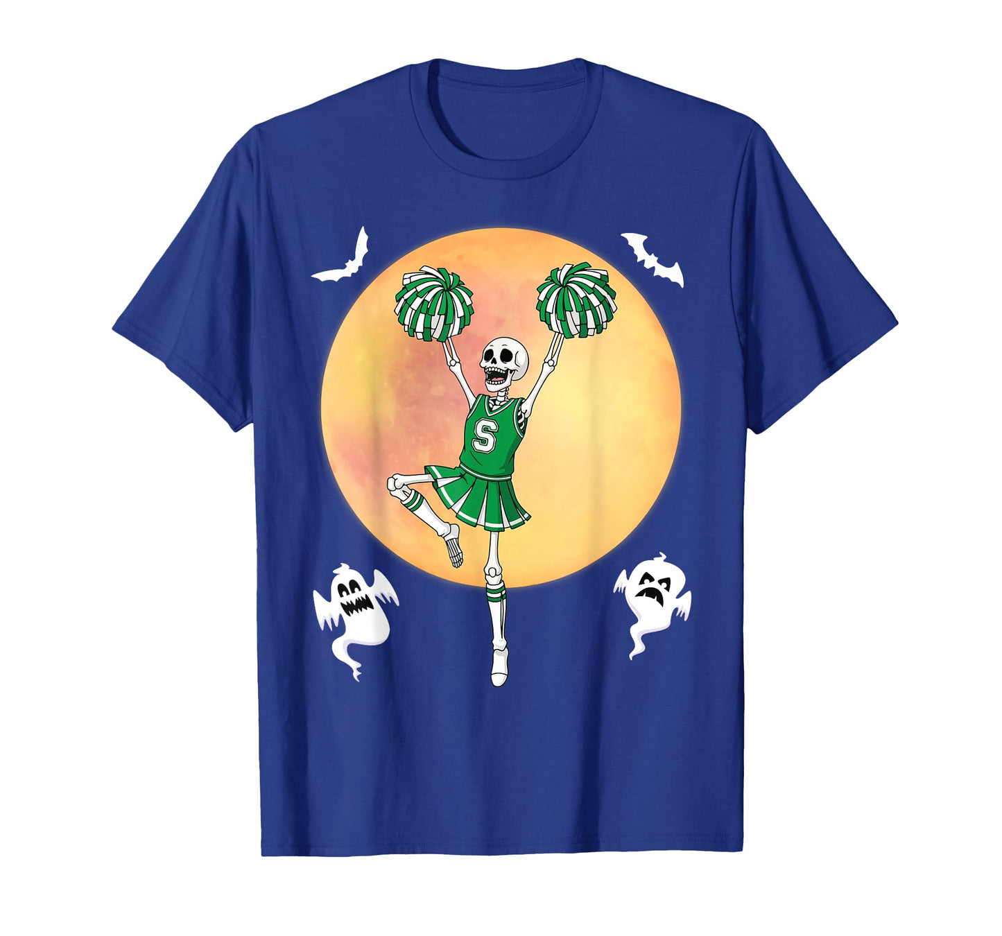 Skeleton Cheerleading Halloween Full Moon Spooky Cheerleader T-Shirt