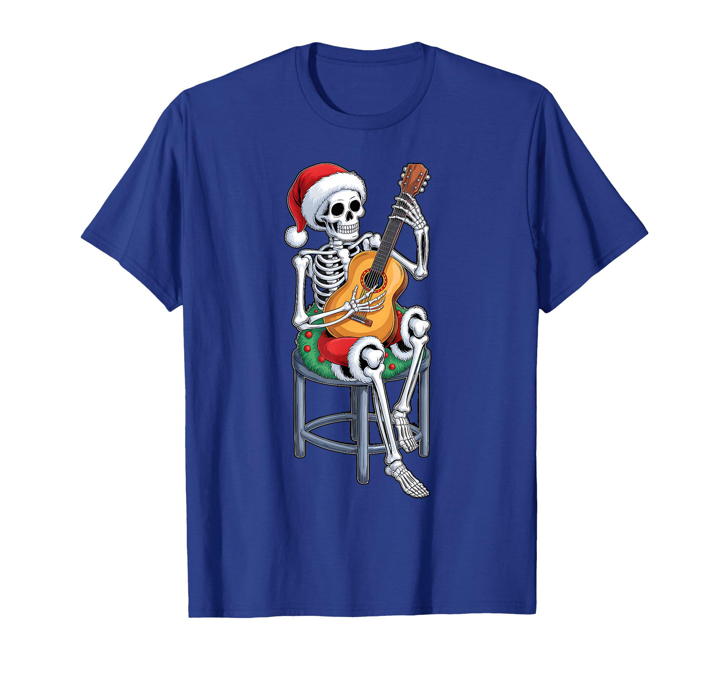 Xmas Santa Skeleton Playing Guitar Funny Christmas Boys Kids T-Shirt
