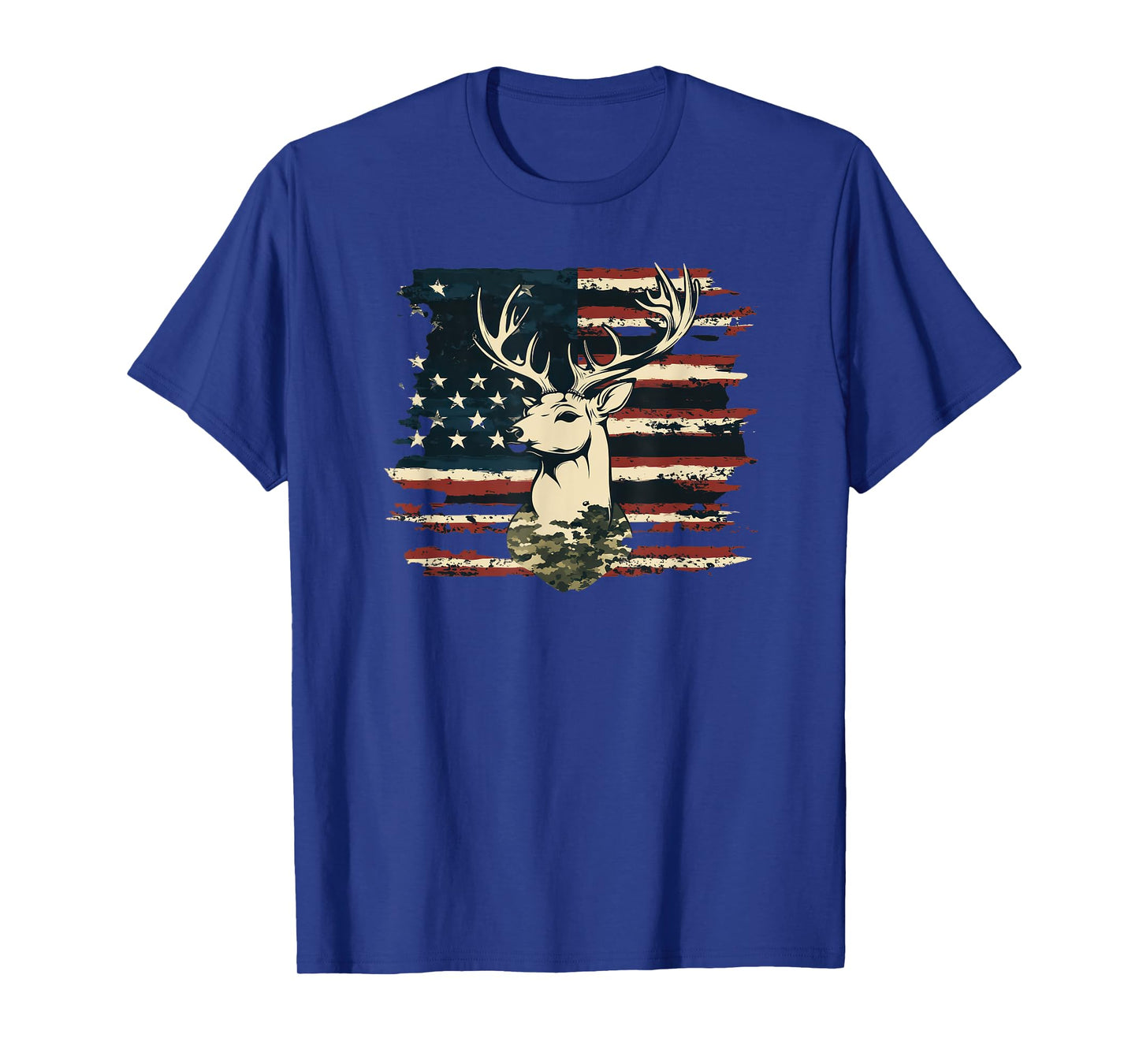Deer Camo USA Flag Deer Elk Buck Hunting Graphic T-Shirt