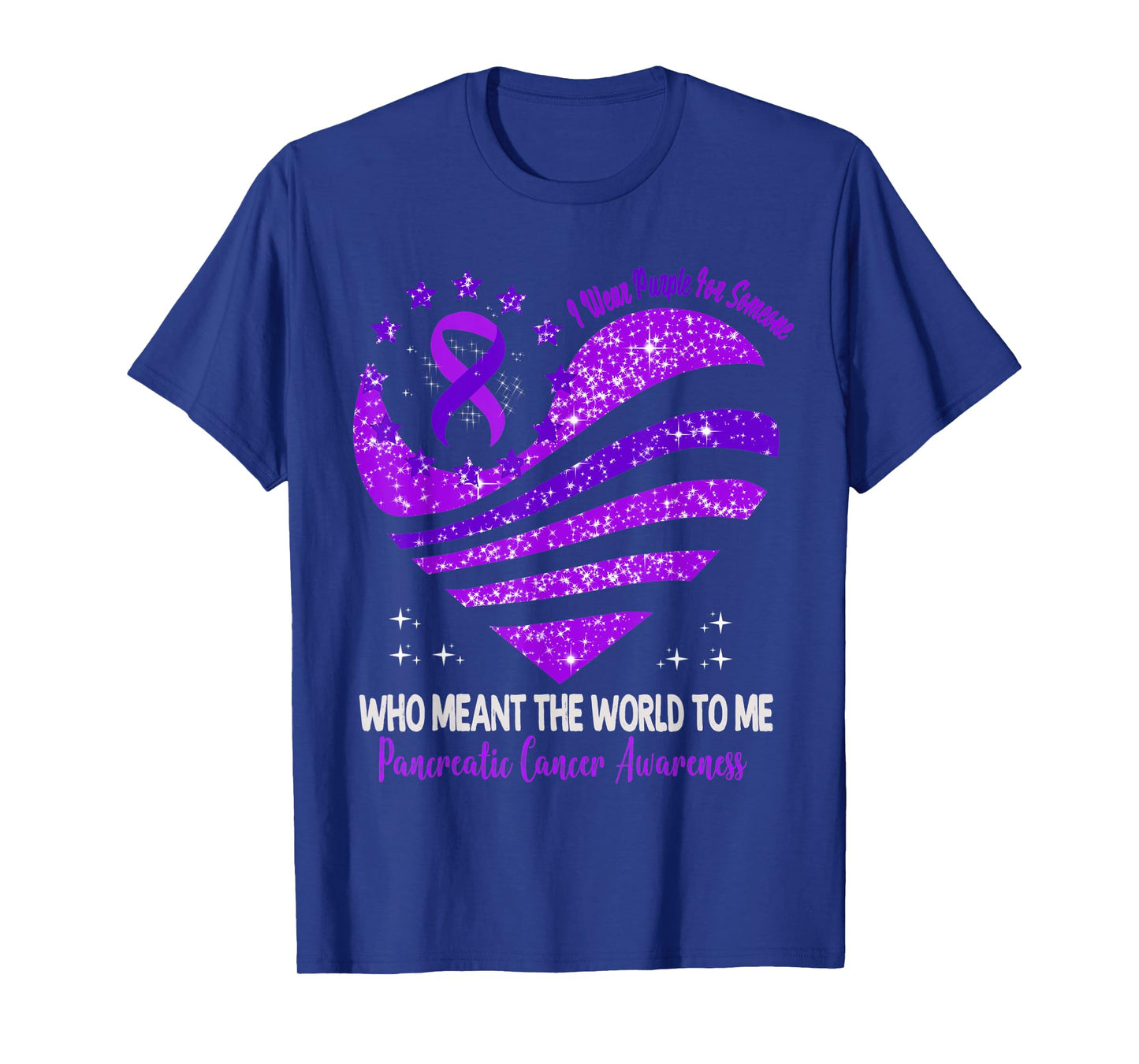 I Wear Purple For Pancreatic Cancer Awareness Heart Ribbon T-Shirt