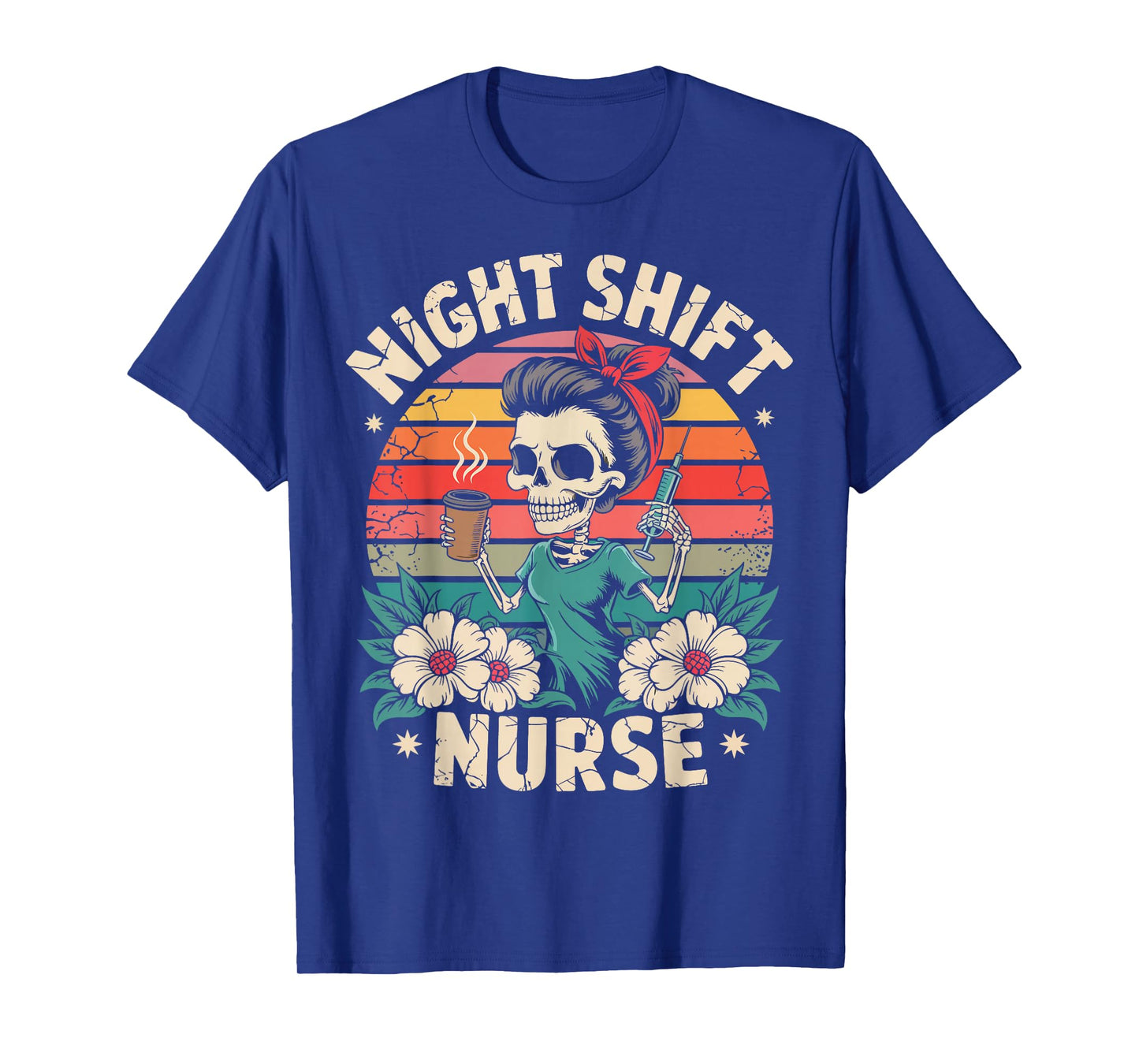 Funny Night Shift Nurse Skeleton Coffee Syringe Halloween T-Shirt