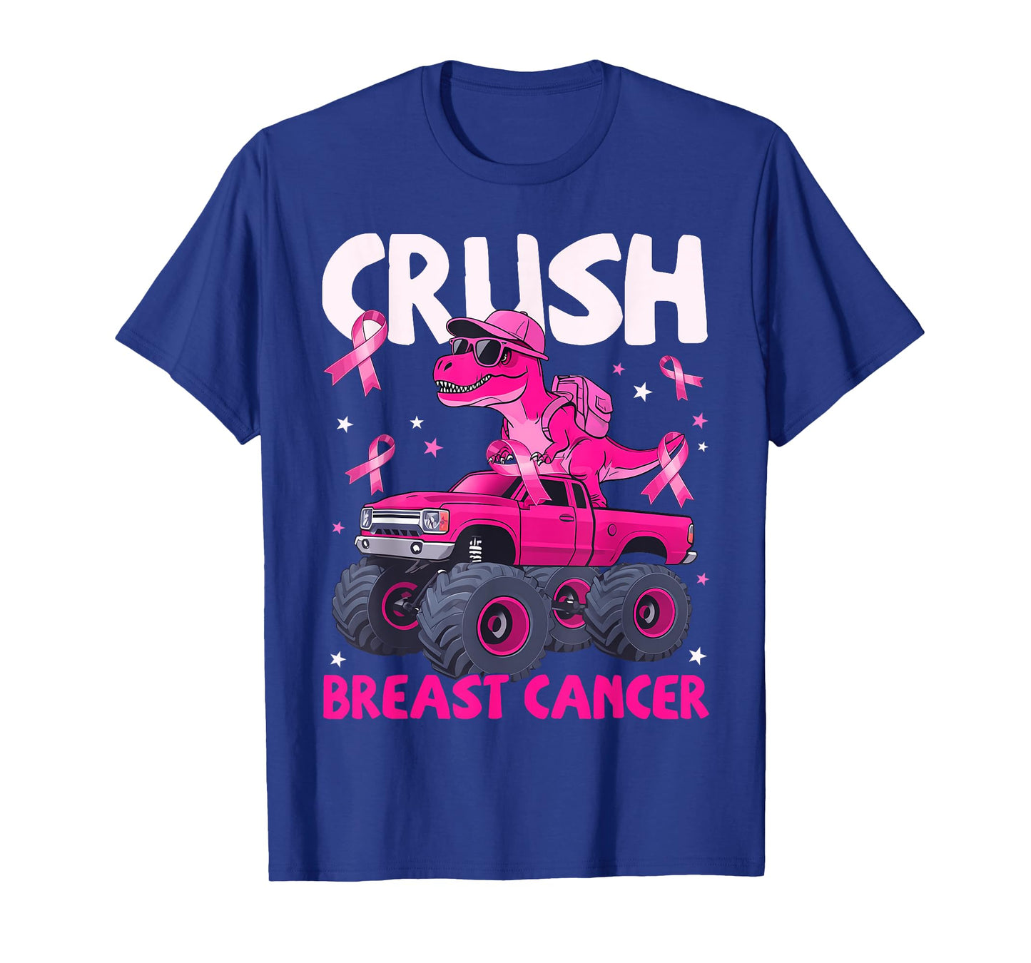 Crush Breast Cancer Awareness Monster Truck Dinosaur Kid T-Shirt