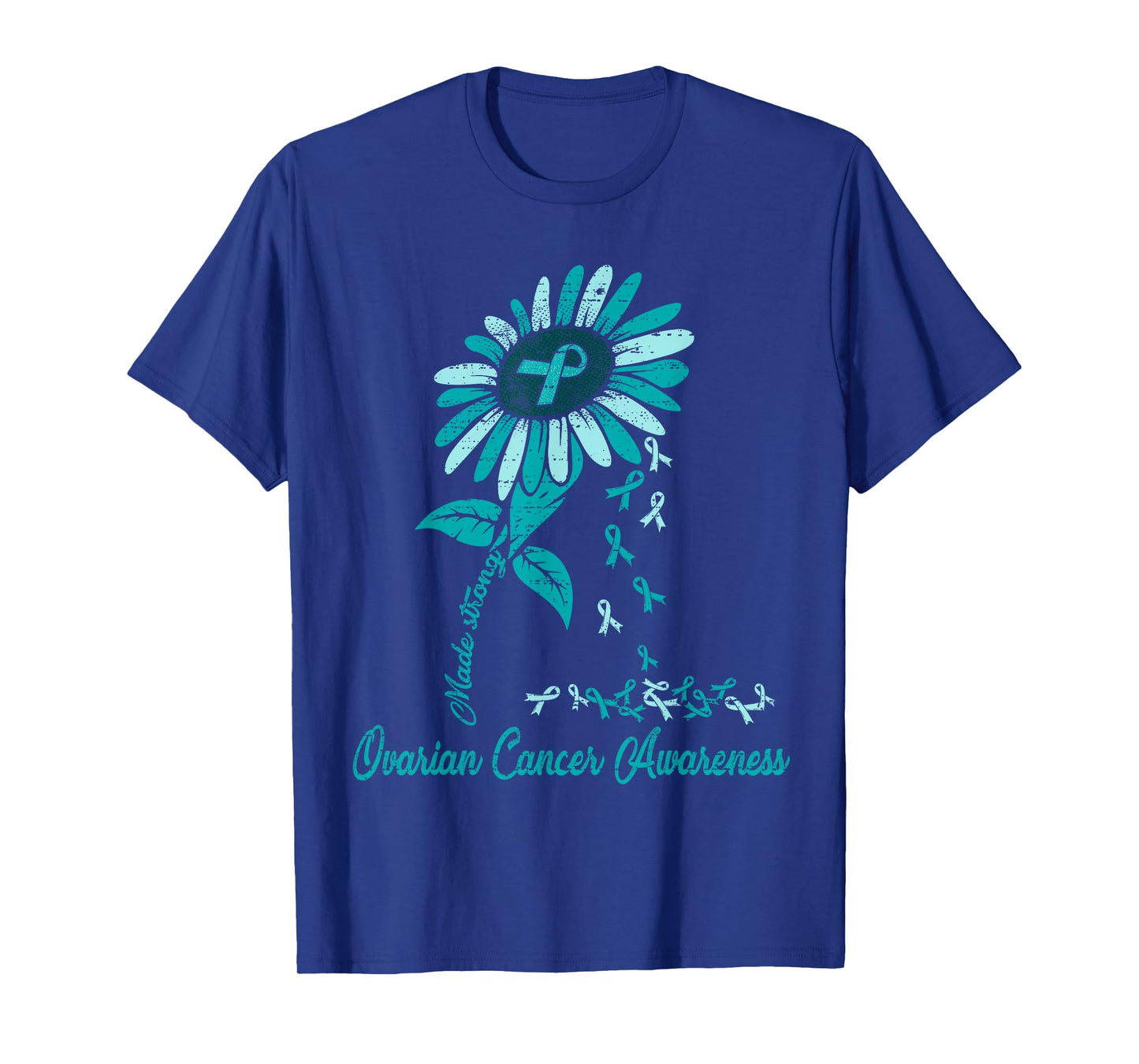 Ovarian Cancer Awareness Sunflower Ribbon Teal Support Women T-Shirt