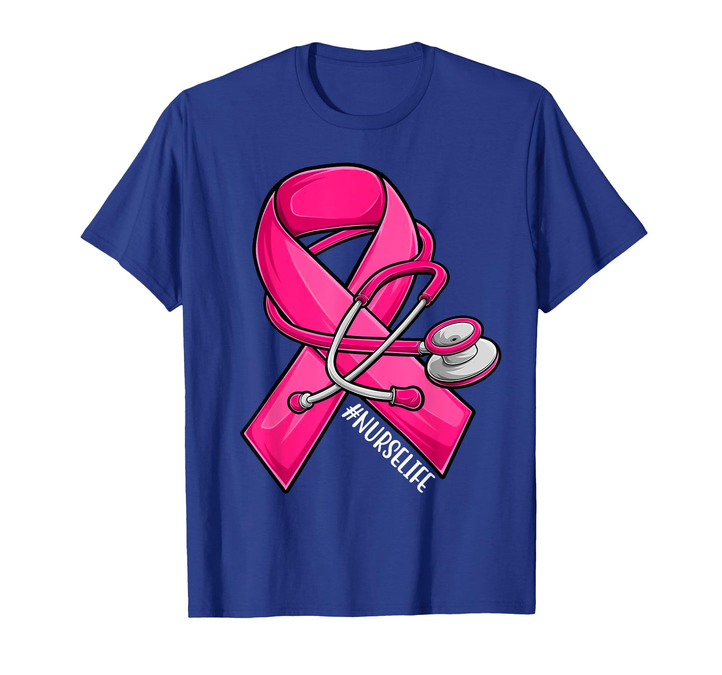 Pink Ribbon Stethoscope Nurse Life Breast Cancer Awareness T-Shirt