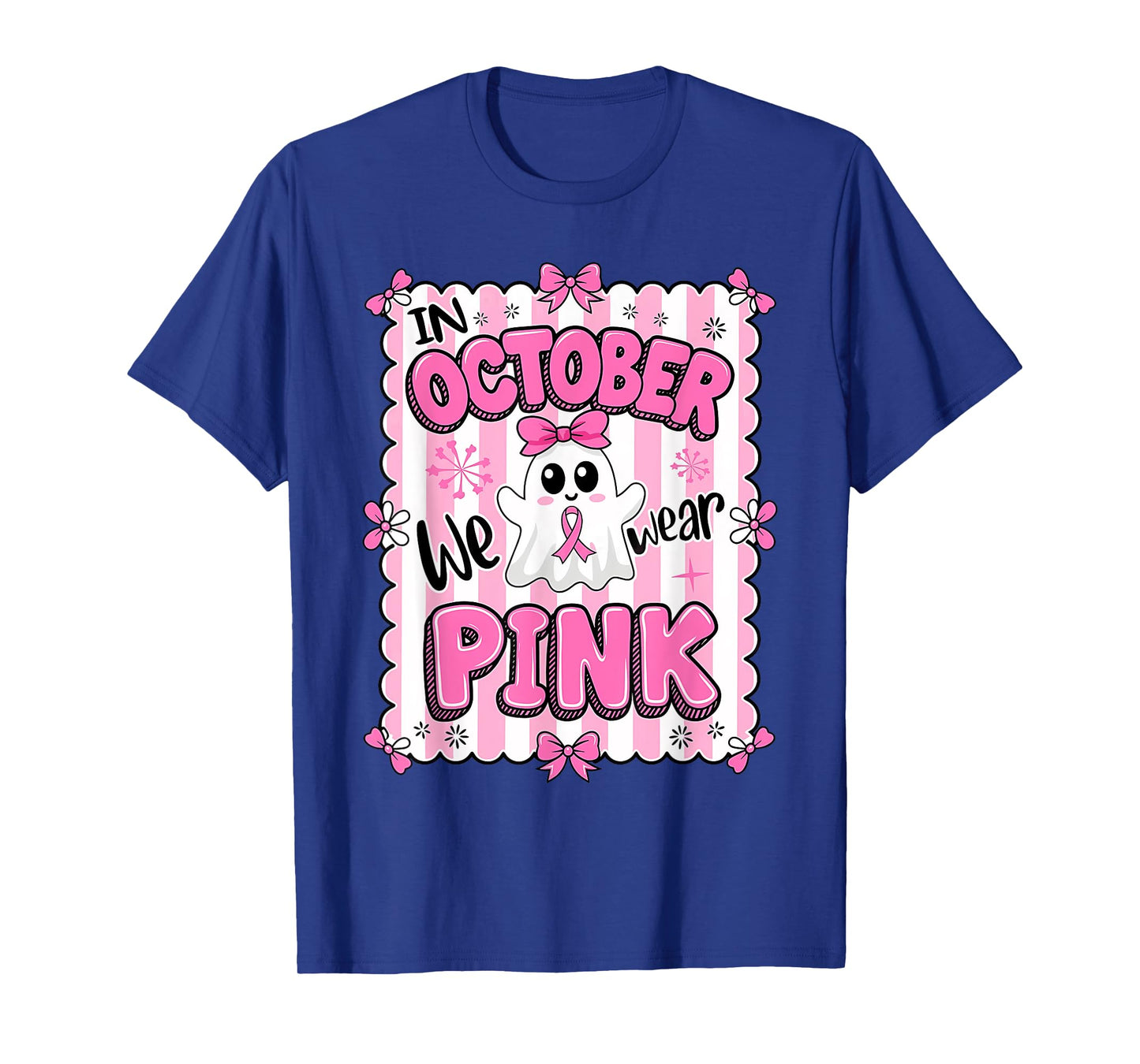 In October We Wear Pink Ghost Witch Breast Cancer Awareness T-Shirt