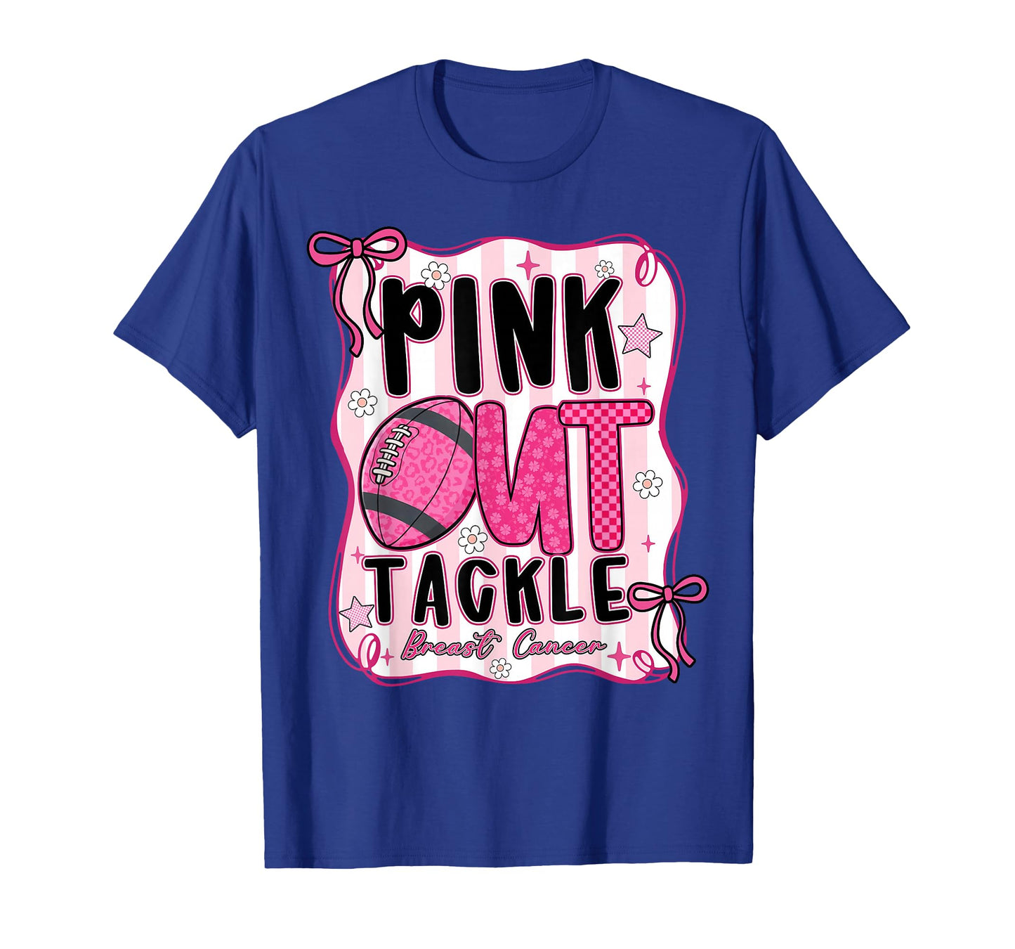 Coquette Bow Pink Out Tackle American Football Breast Cancer T-Shirt