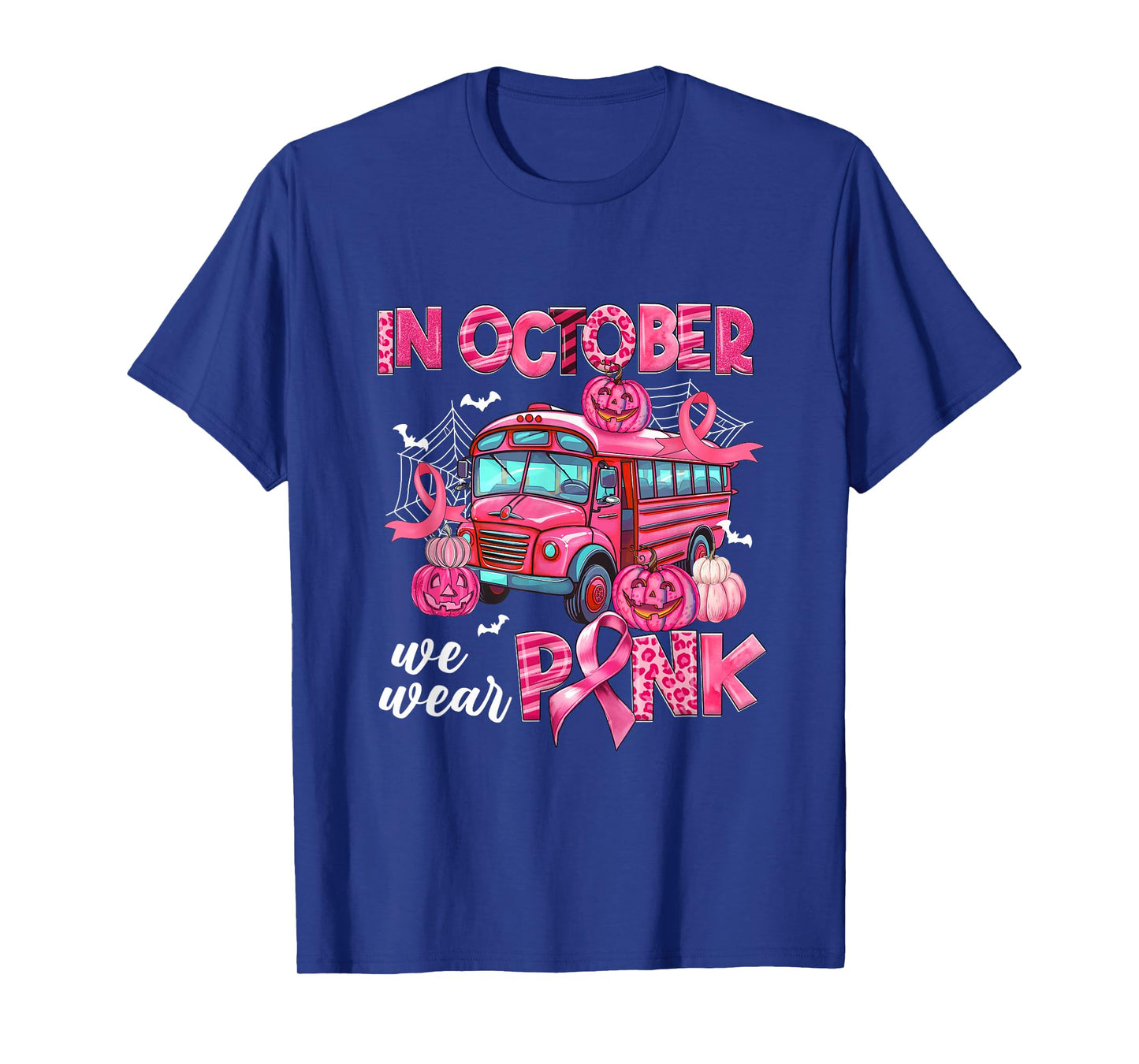 In October We Wear Pink Bus Driver Pumpkin Breast Cancer T-Shirt