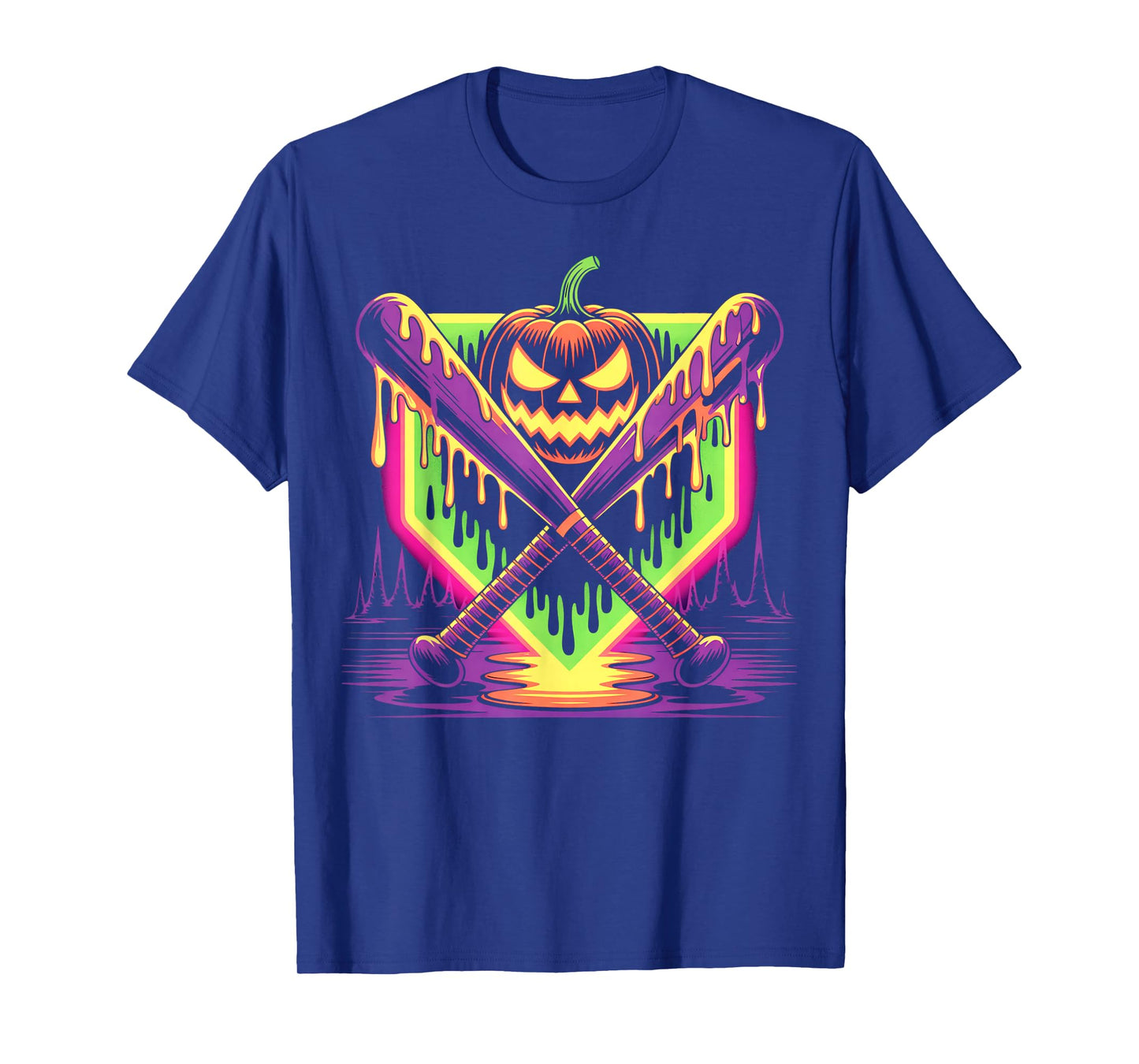 Halloween Pumpkin Baseball Crossed Bats Dripping Horror T-Shirt