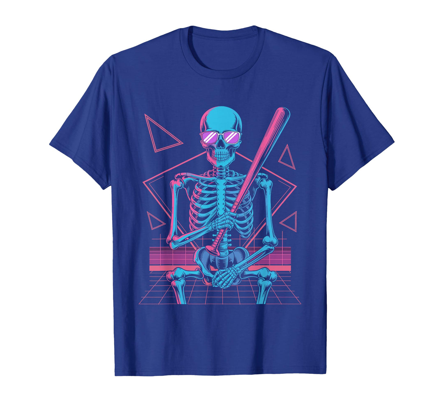 Retro 80s Skeleton Baseball Graphic Vaporwave Halloween T-Shirt