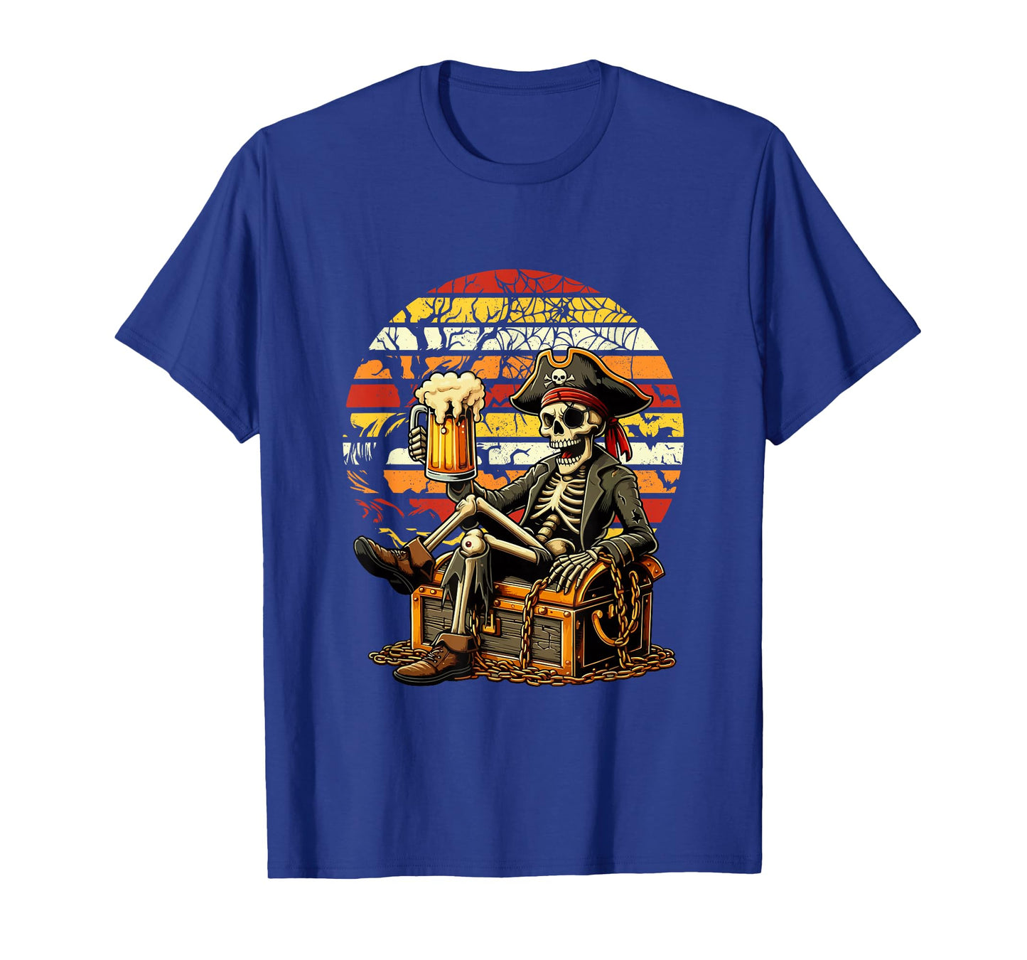 Vintage Retro Halloween Skeleton As Pirate Drinking Beer T-Shirt