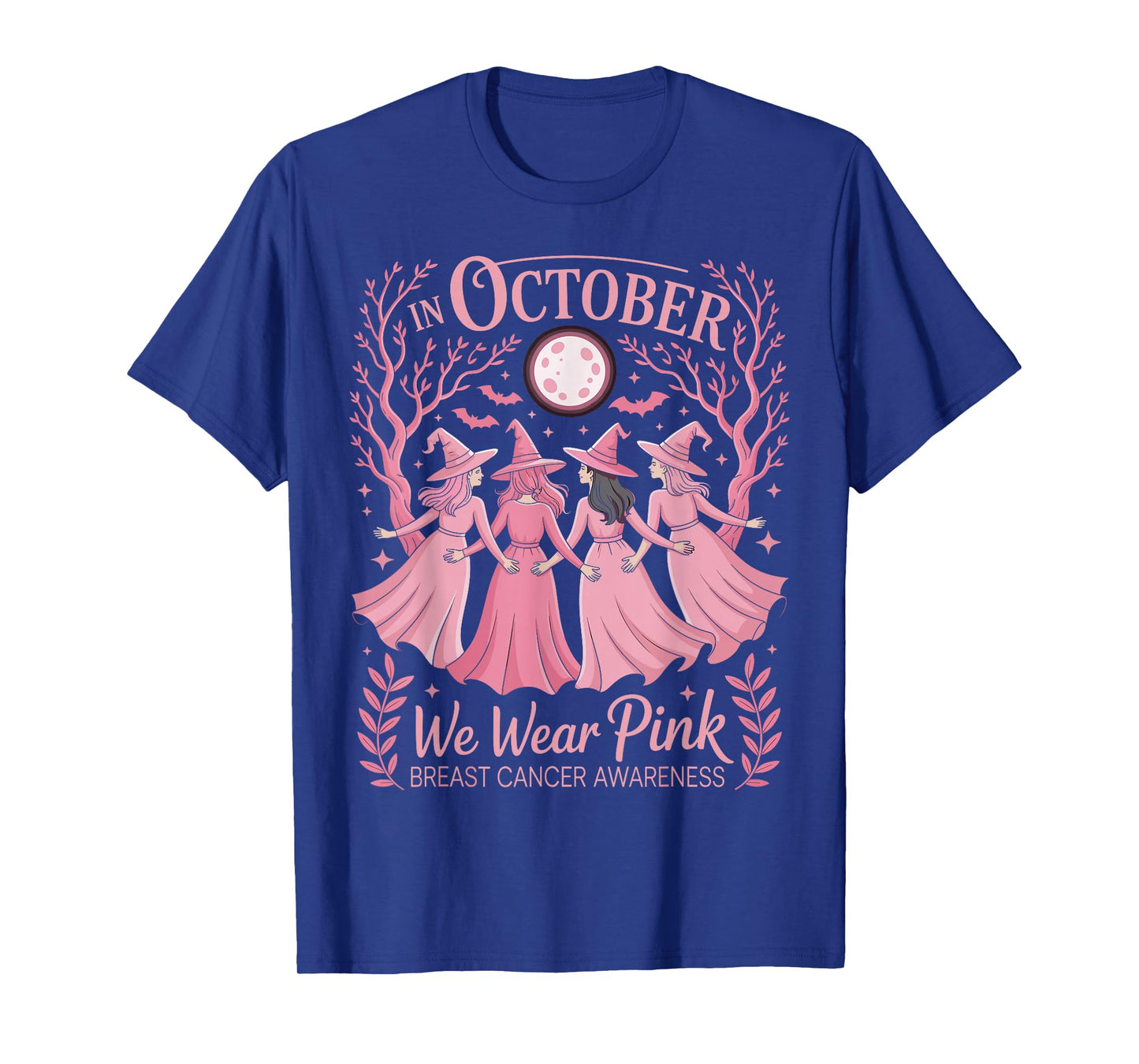October Breast Cancer Awareness Pink Witches Halloween T-Shirt