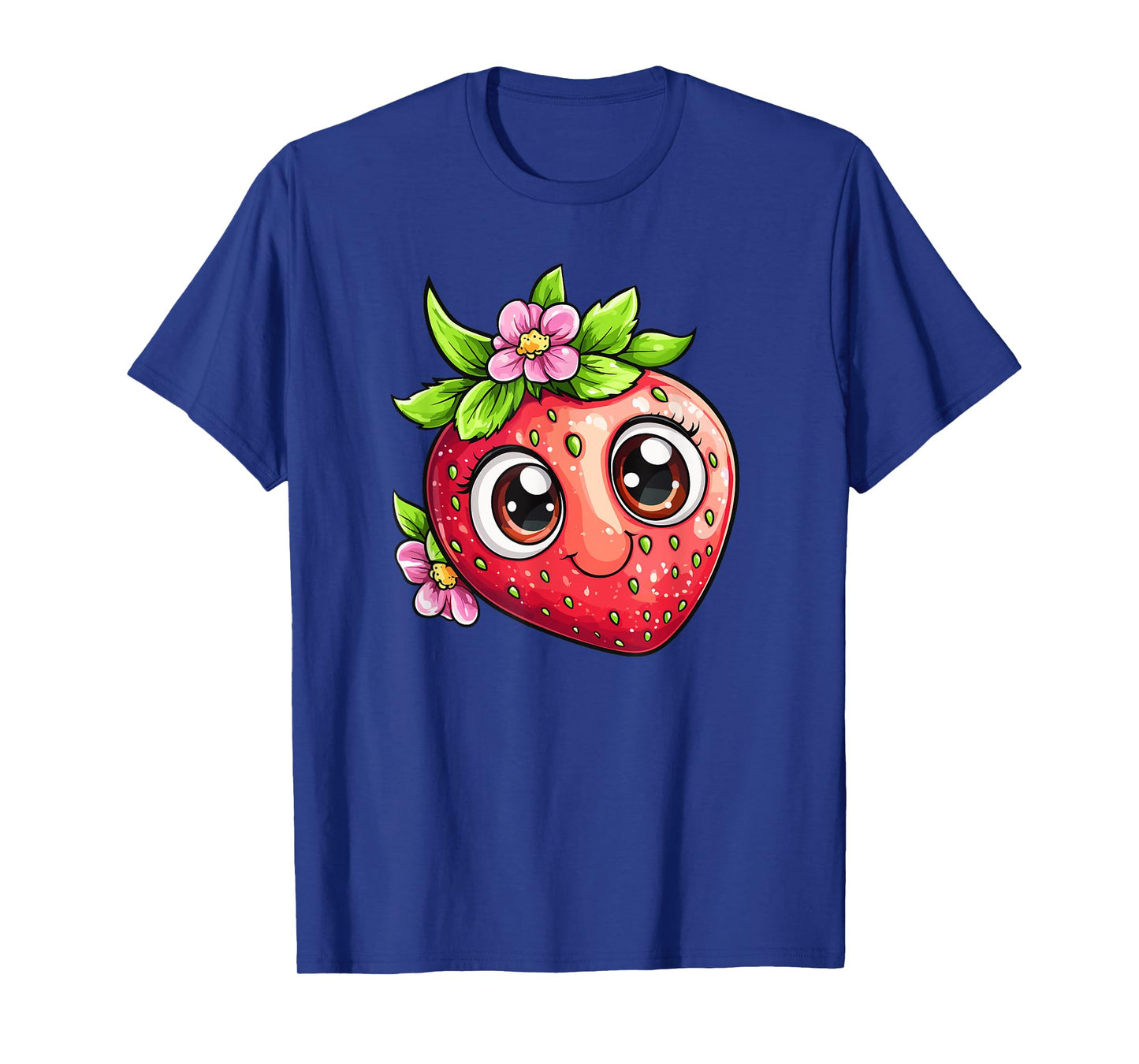 Adorable Strawberry With Happy Face And Flowers T-Shirt