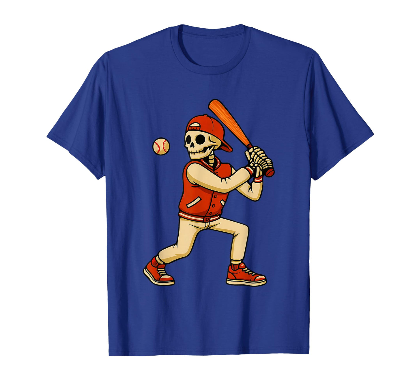 Funny Skeleton Batting Baseball Halloween Boys Men Kids T-Shirt
