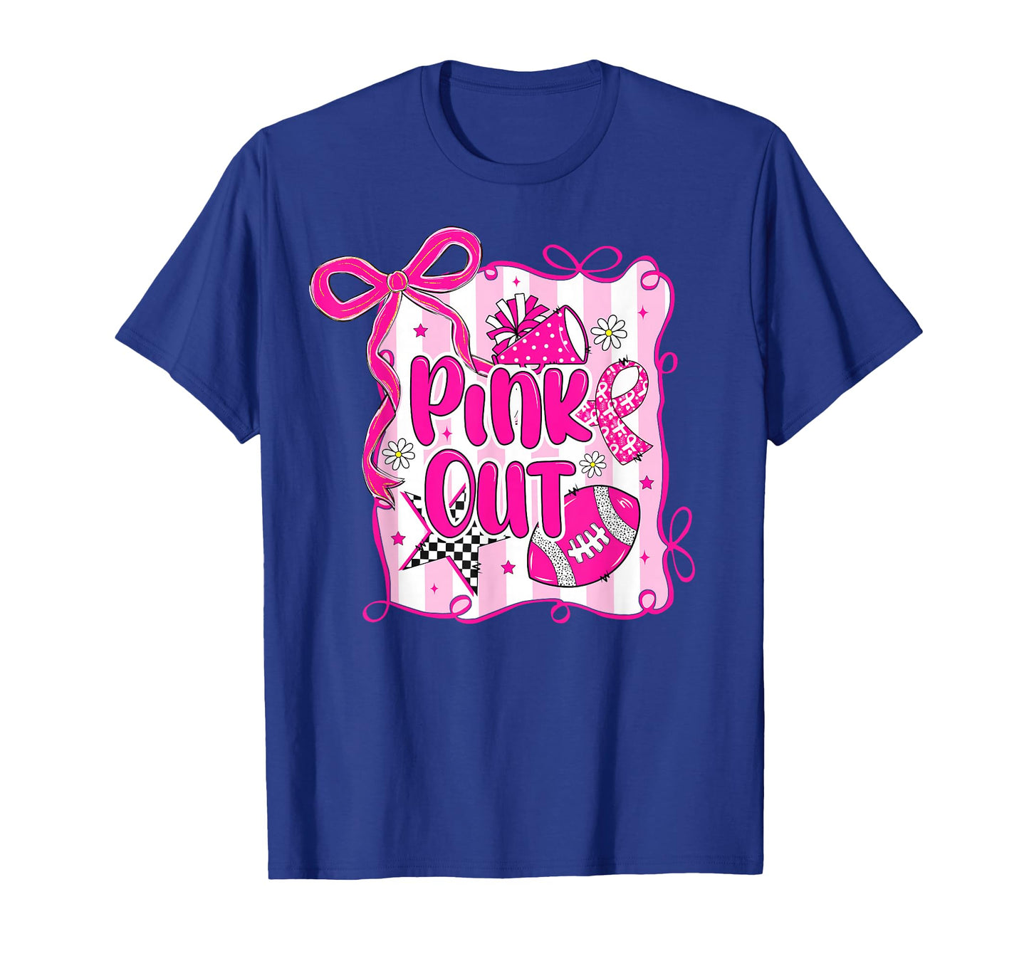 Preppy Football Pink Out Coquette Breast Cancer Cheer Mom T-Shirt