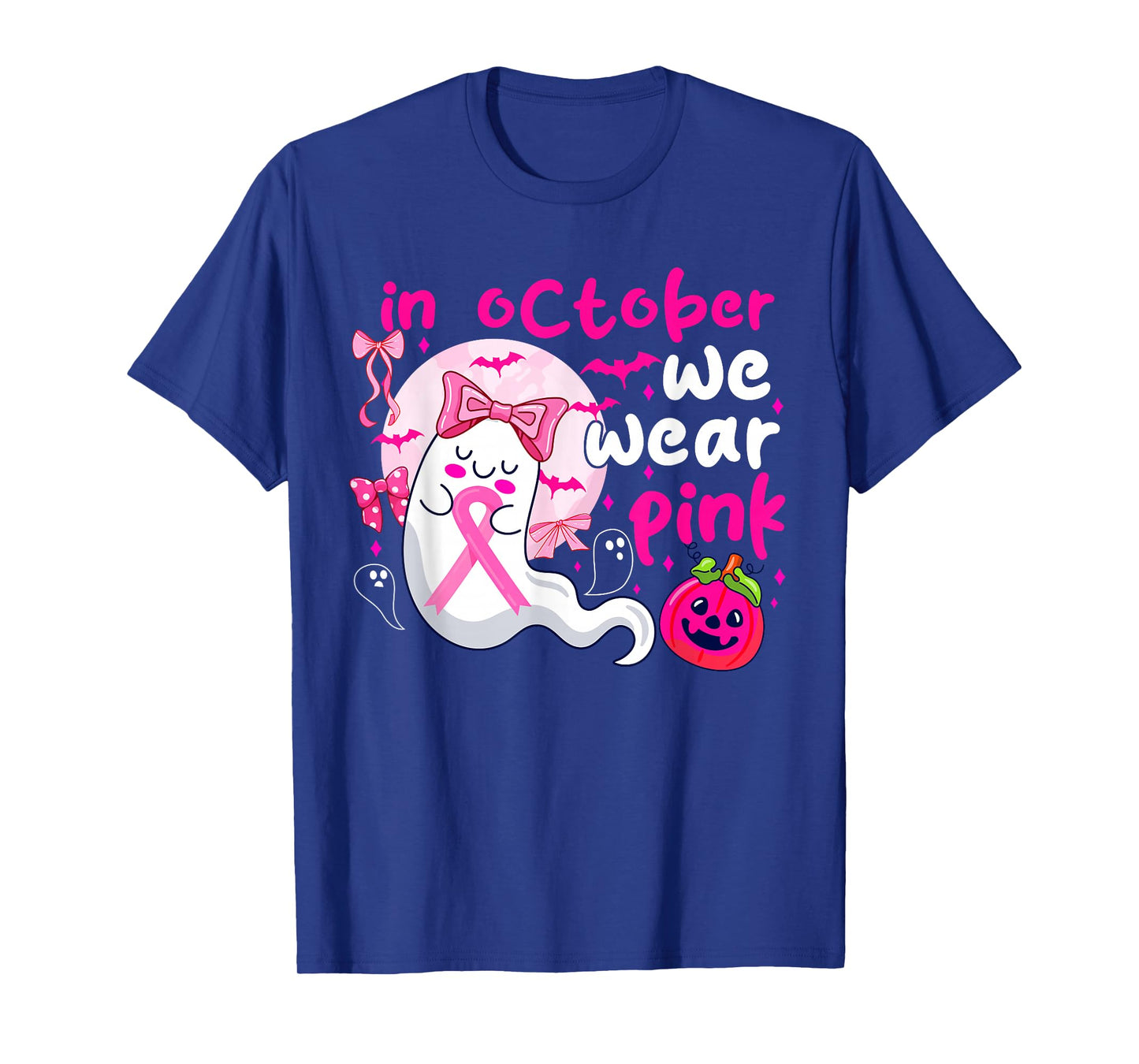 in October We Wear Pink Boo Ghost Breast Cancer Awareness T-Shirt