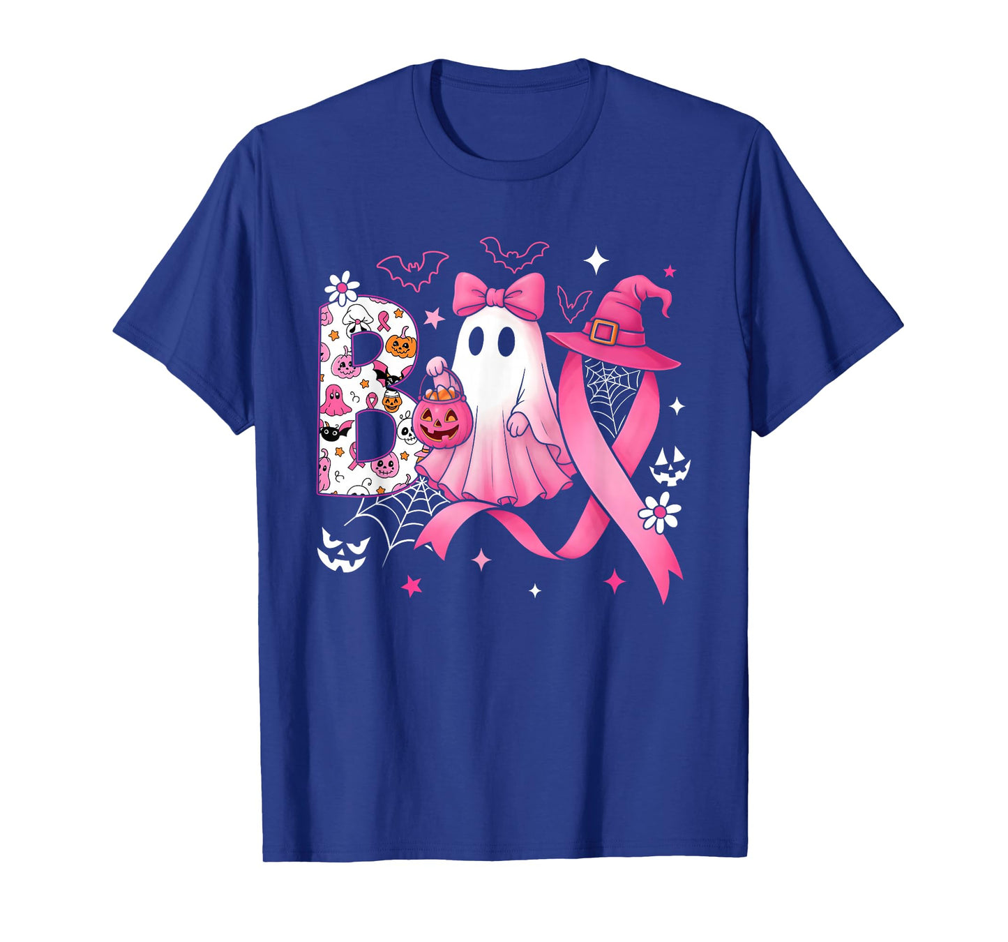 Boo Halloween Pumpkin Pink Ribbon Witch Breast Cancer T-Shirt