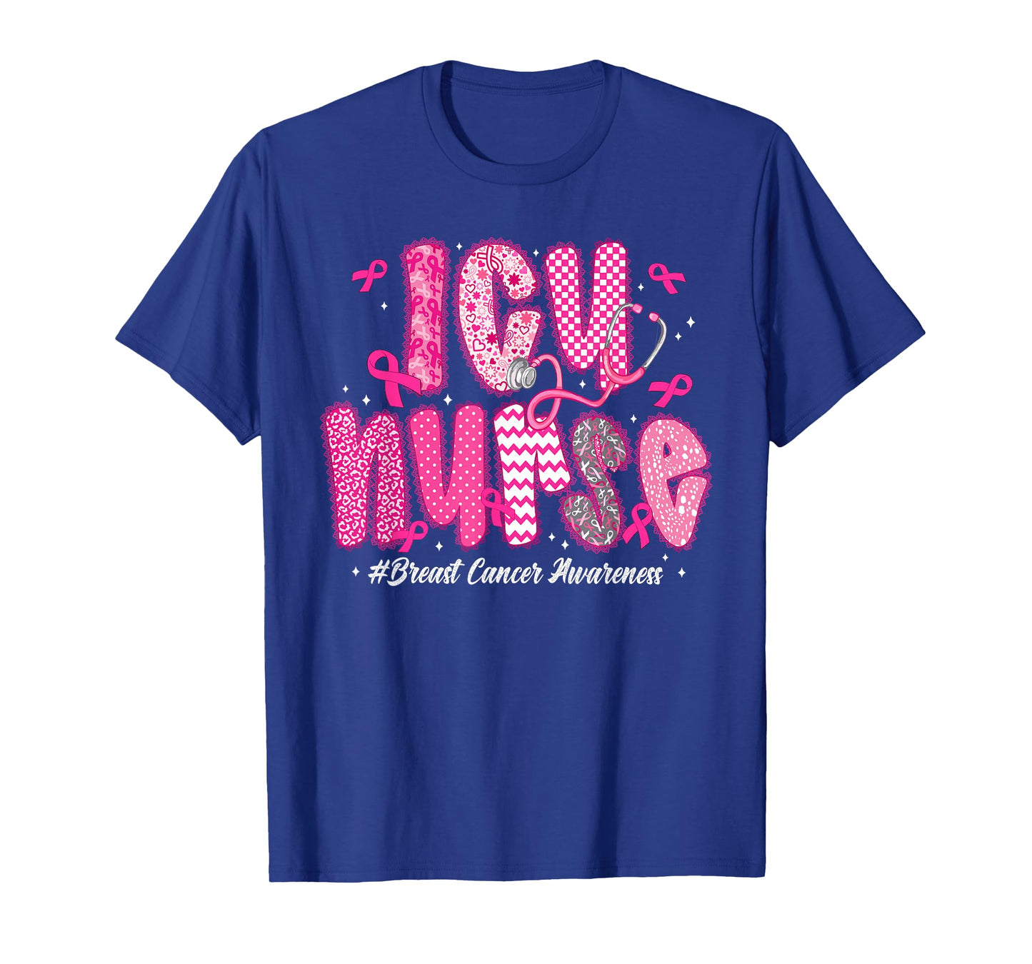 in October We Wear Pink ICU Nurse Breast Cancer Awareness T-Shirt