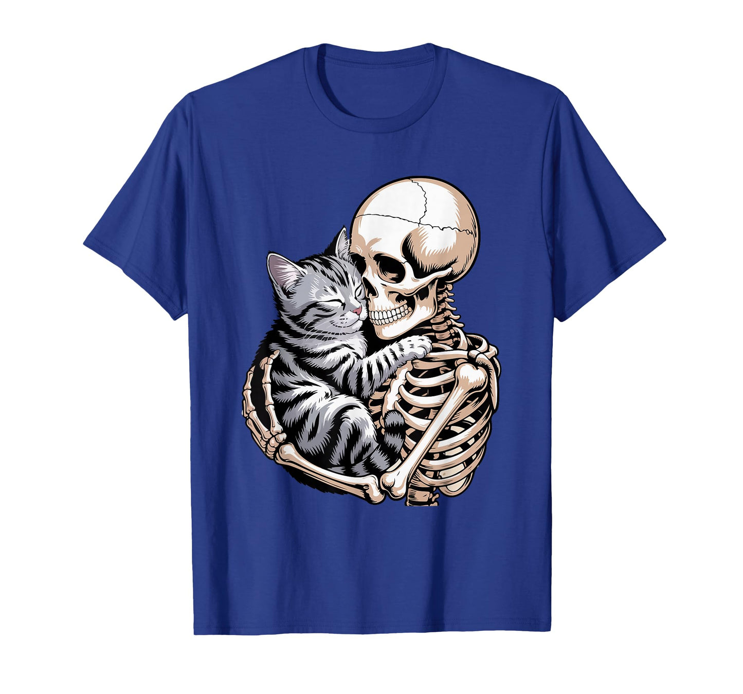 Skeleton Hugging Cat Halloween Cat Lover Cat Mom Dad T-Shirt