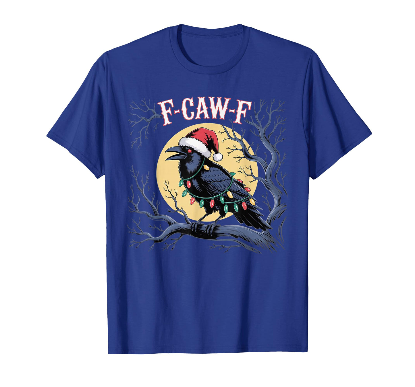 Black Crow F-Caw-F Funny Retro Christmas Lights Santa hat T-Shirt