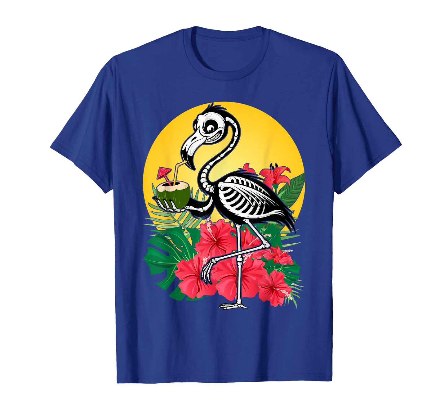 Thirsty Skeleton Flamingo Animal Tropical Bird Halloween T-Shirt