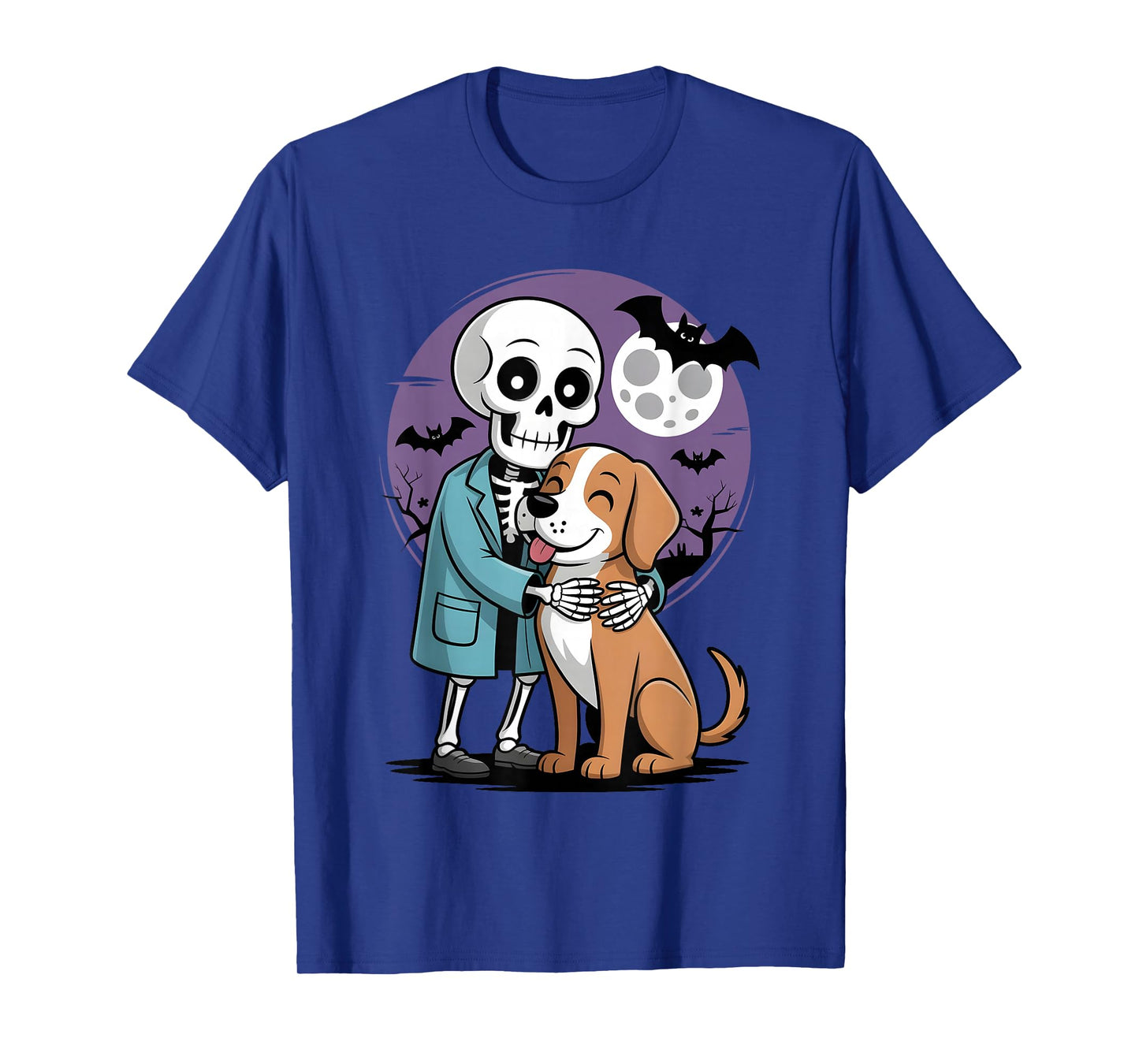 Skeleton Hugging Dog Funny Vet Dog Lover Halloween Men Women T-Shirt