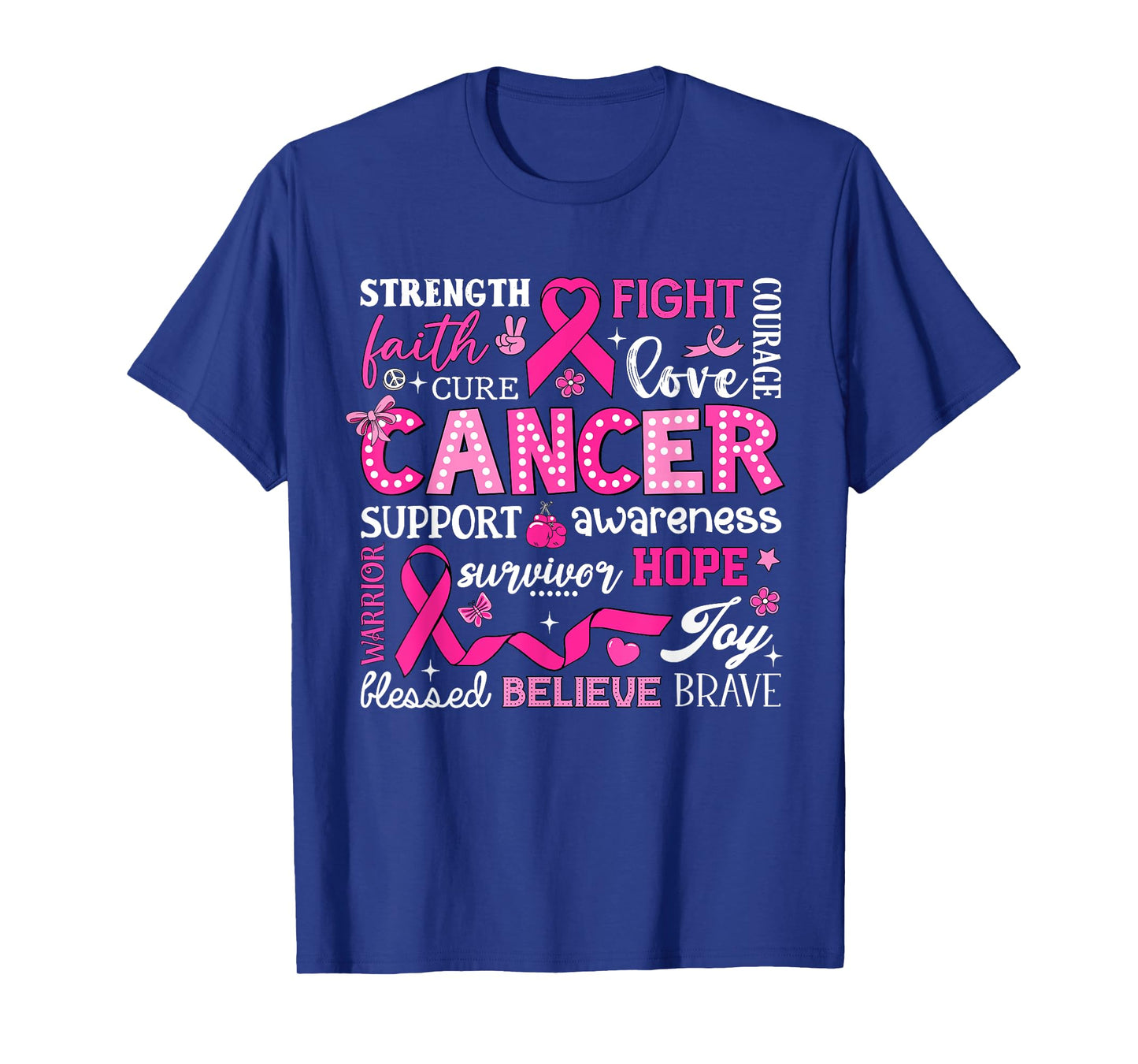 Breast Cancer Awareness Typography Pink Ribbon Bow T-Shirt