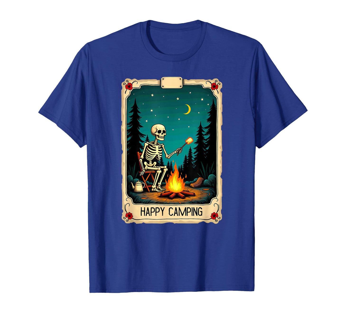 Gothic Tarot Card Skeleton Happy Camping T-Shirt