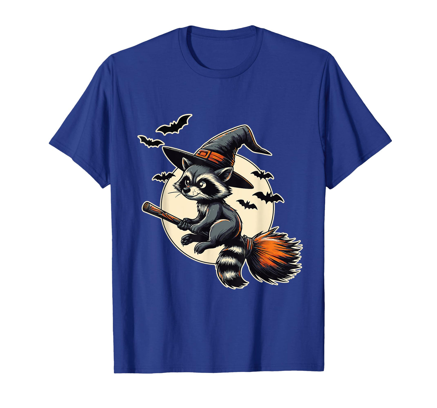 Raccoon Witch on Broom Halloween T-Shirt