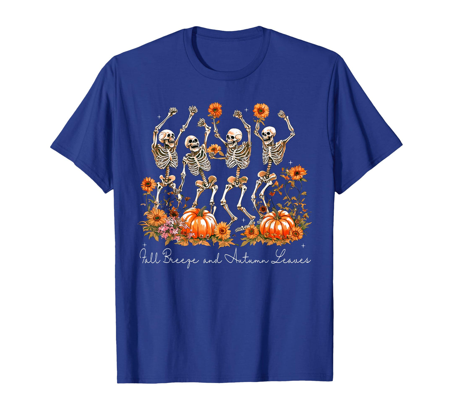Fall Breeze and Autumn Leaves Dancing Skeleton Halloween T-Shirt