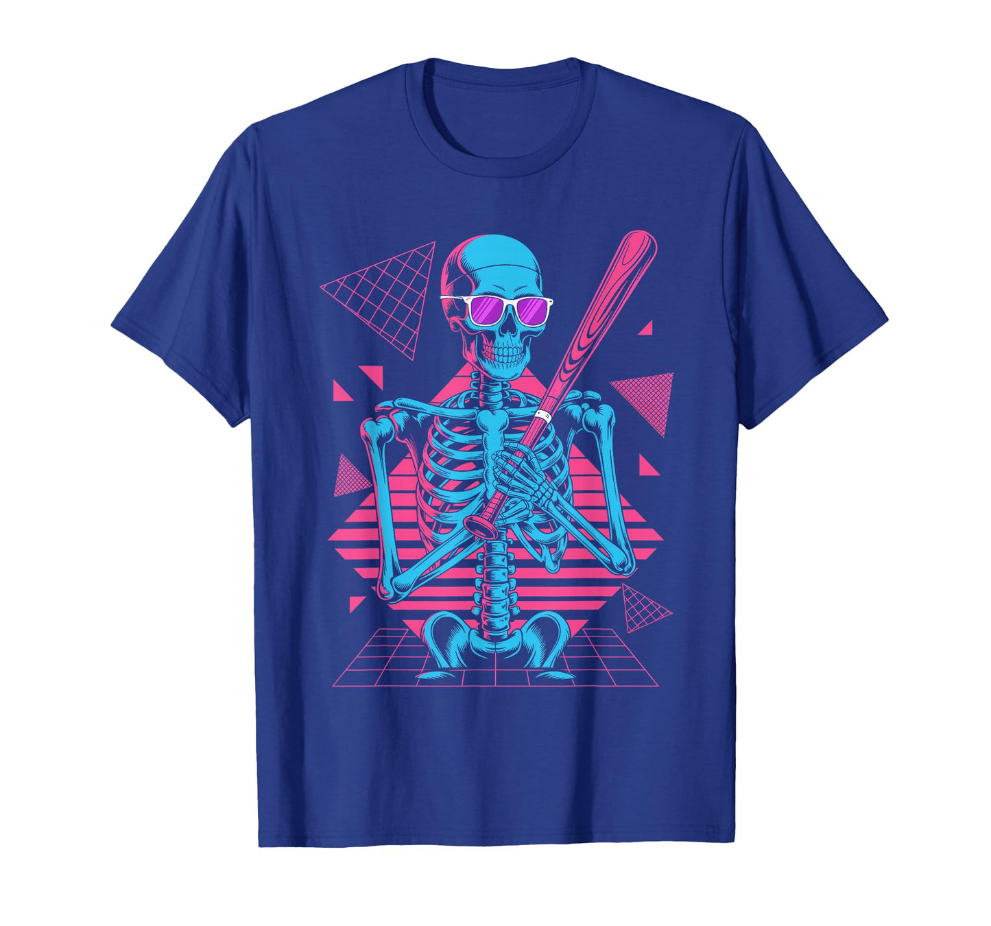 Retro 80s Skeleton Baseball Graphic Halloween T-Shirt