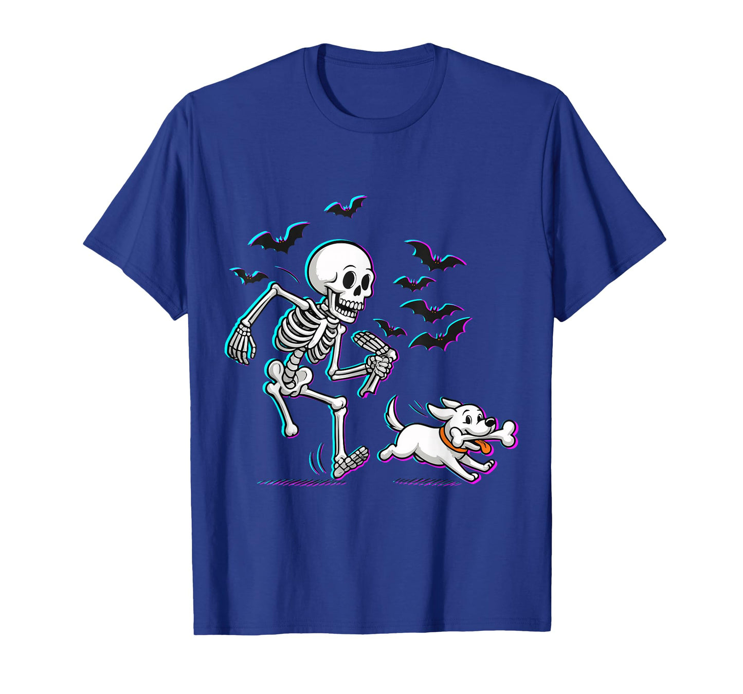 Skeleton Playful Chase Dog Run Off with The Bone in Humorous T-Shirt