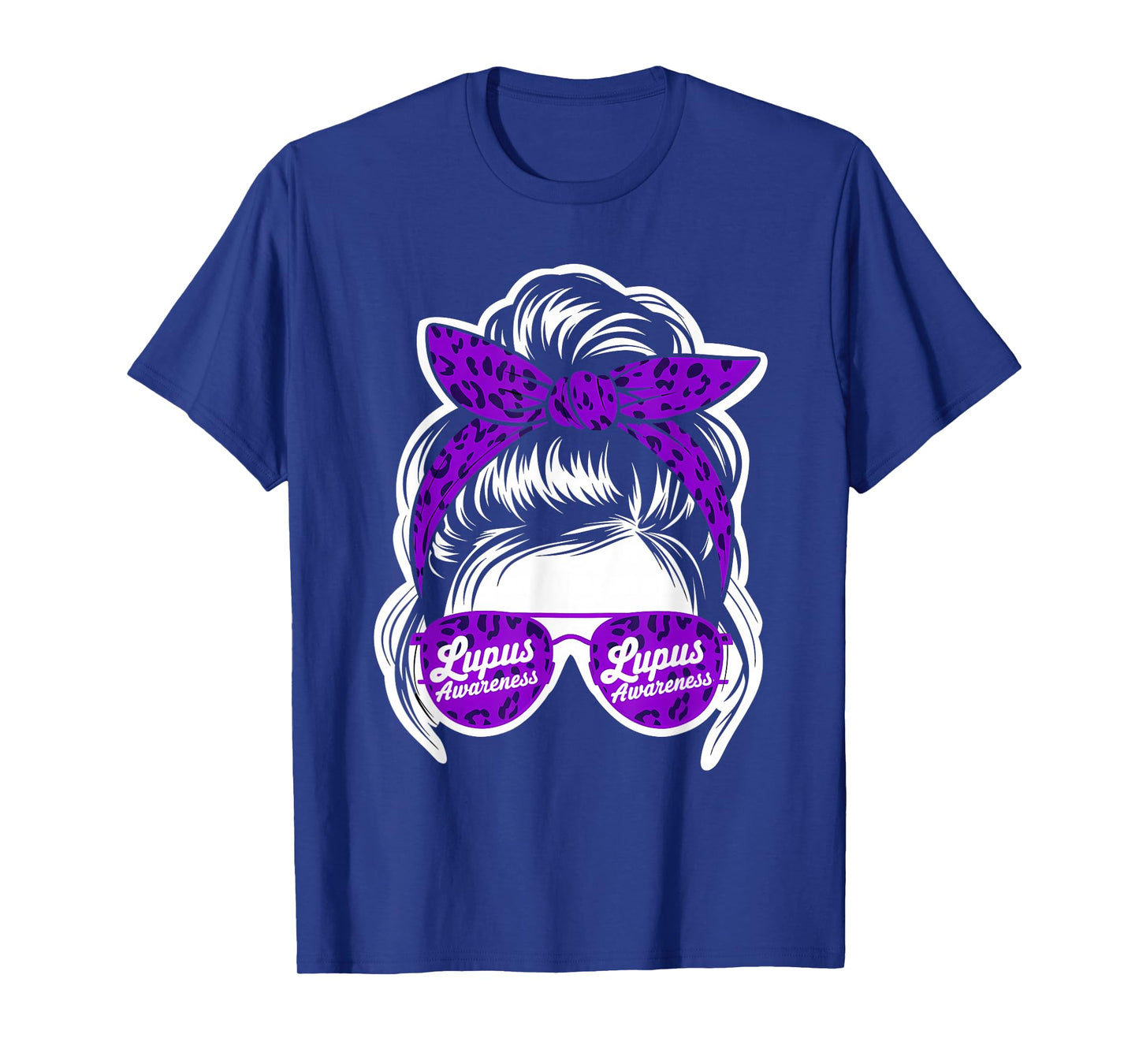 Lupus Awareness Messy Hair Bun Leopard Purple Ribbon T-Shirt