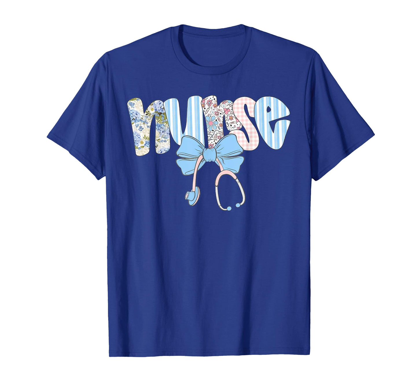 Preppy Nurse Floral Coquette Blue Stethoscope Bow Nurse Life T-Shirt