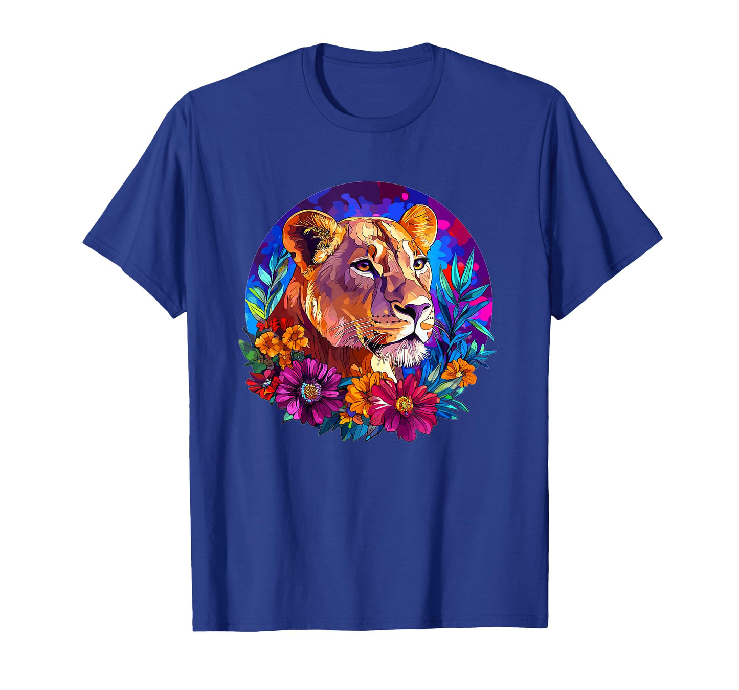 Lioness in Vibrant Floral Jungle T-Shirt