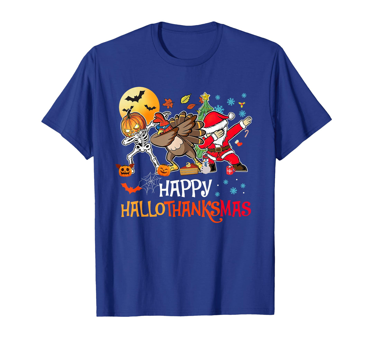 Happy Hallothanksmas Funny Dabbing Skeleton Turkey Santa T-Shirt