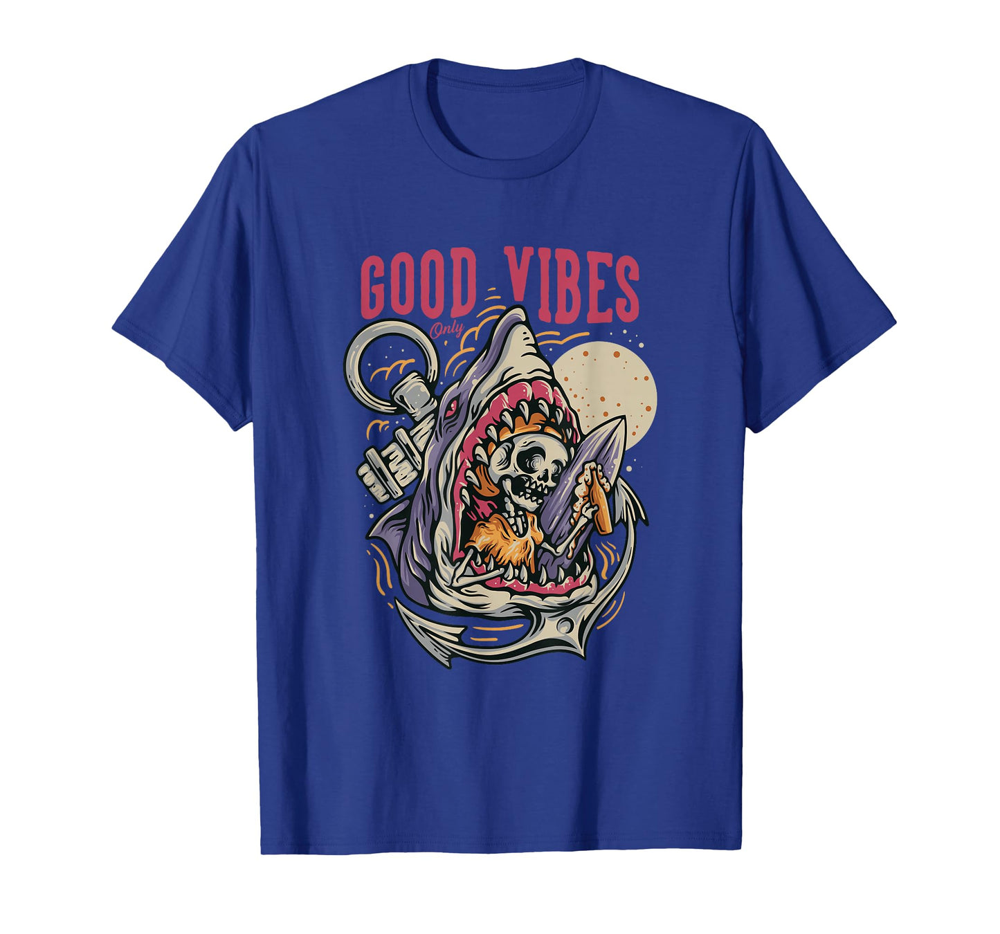 Good Funny Shark Eating Skeleton Surfer Vibes with Beer T-Shirt