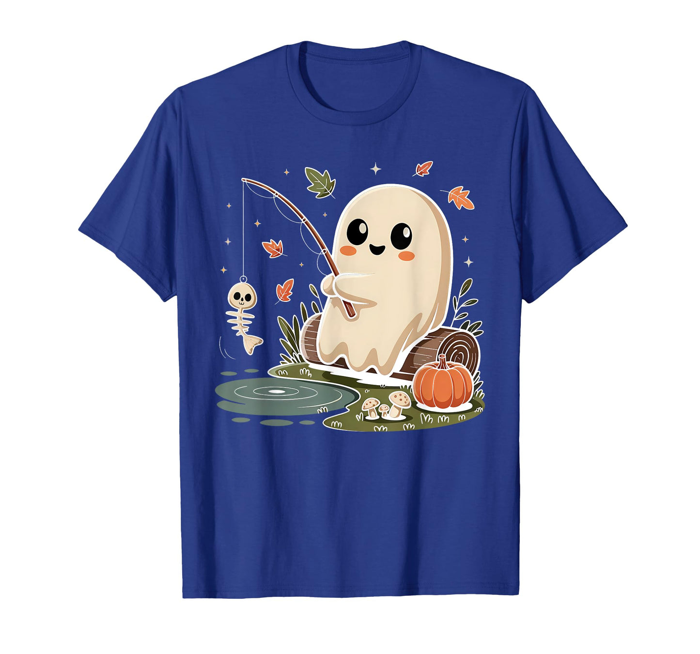 Boho Pumpkin Cute Ghost Fishing Skeleton Fish Spooky Season T-Shirt