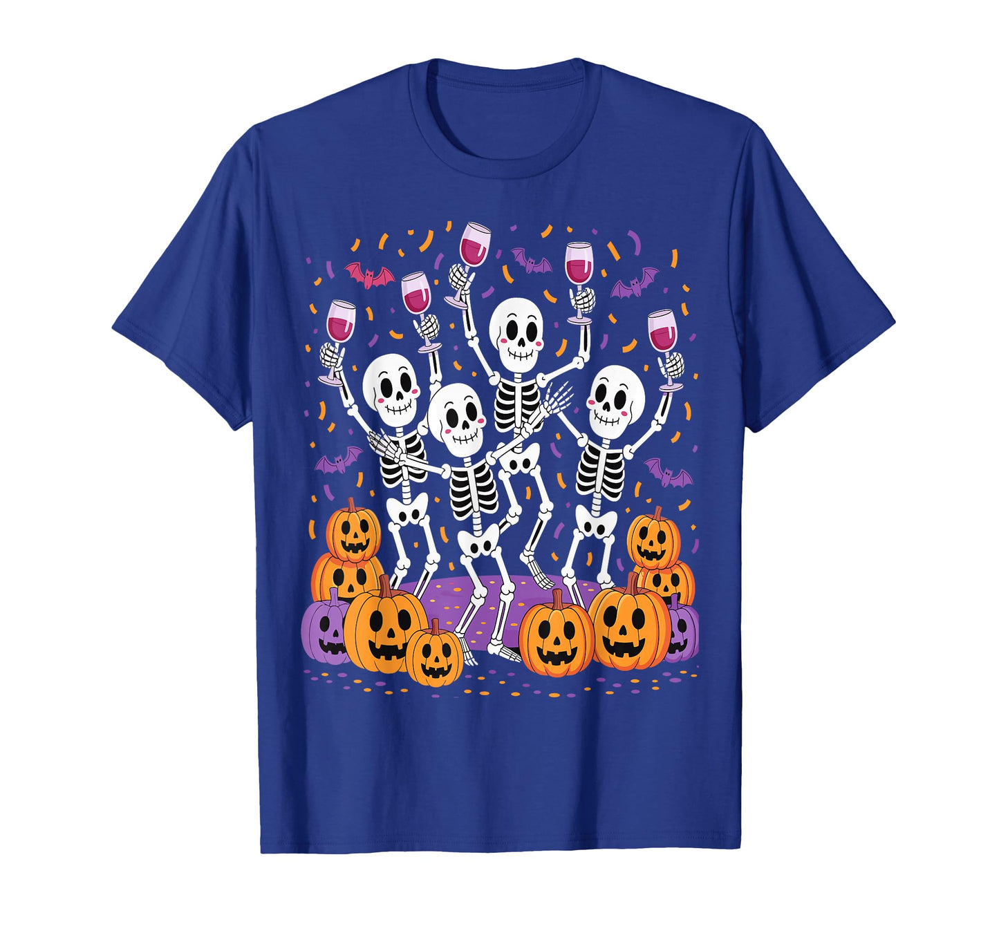 Dancing Skeletons Drinking Wine Funny Halloween Party Tee T-Shirt