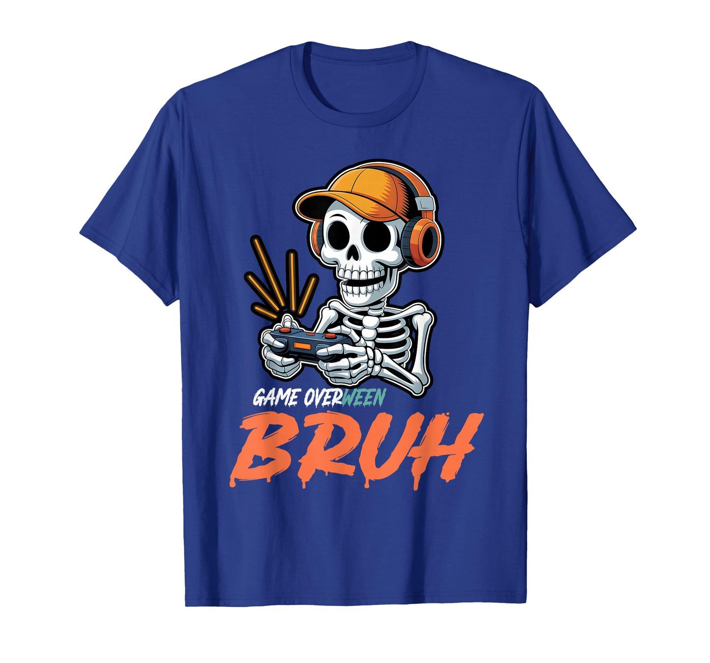Halloween Skeleton Gamer Video Game Overween Bruh Boys Men T-Shirt