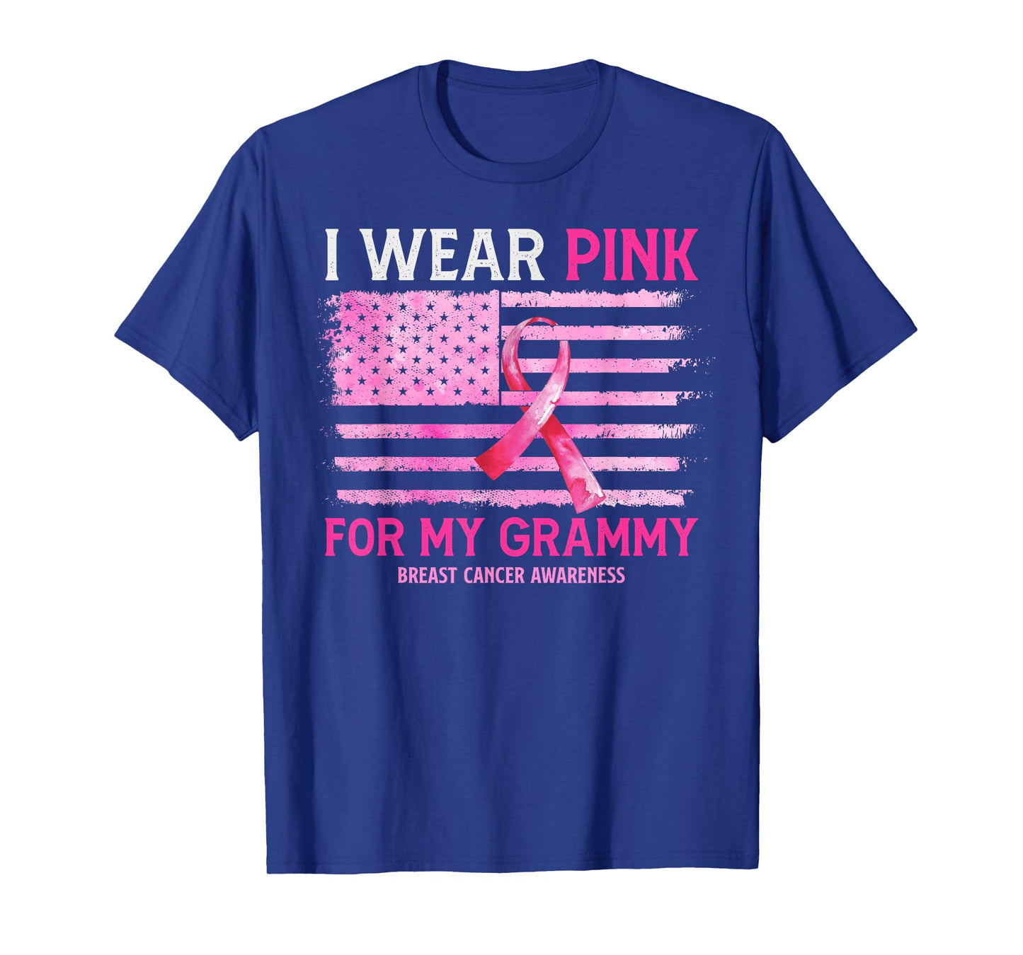 I Wear Pink For My Grammy Breast Cancer American Flag T-Shirt
