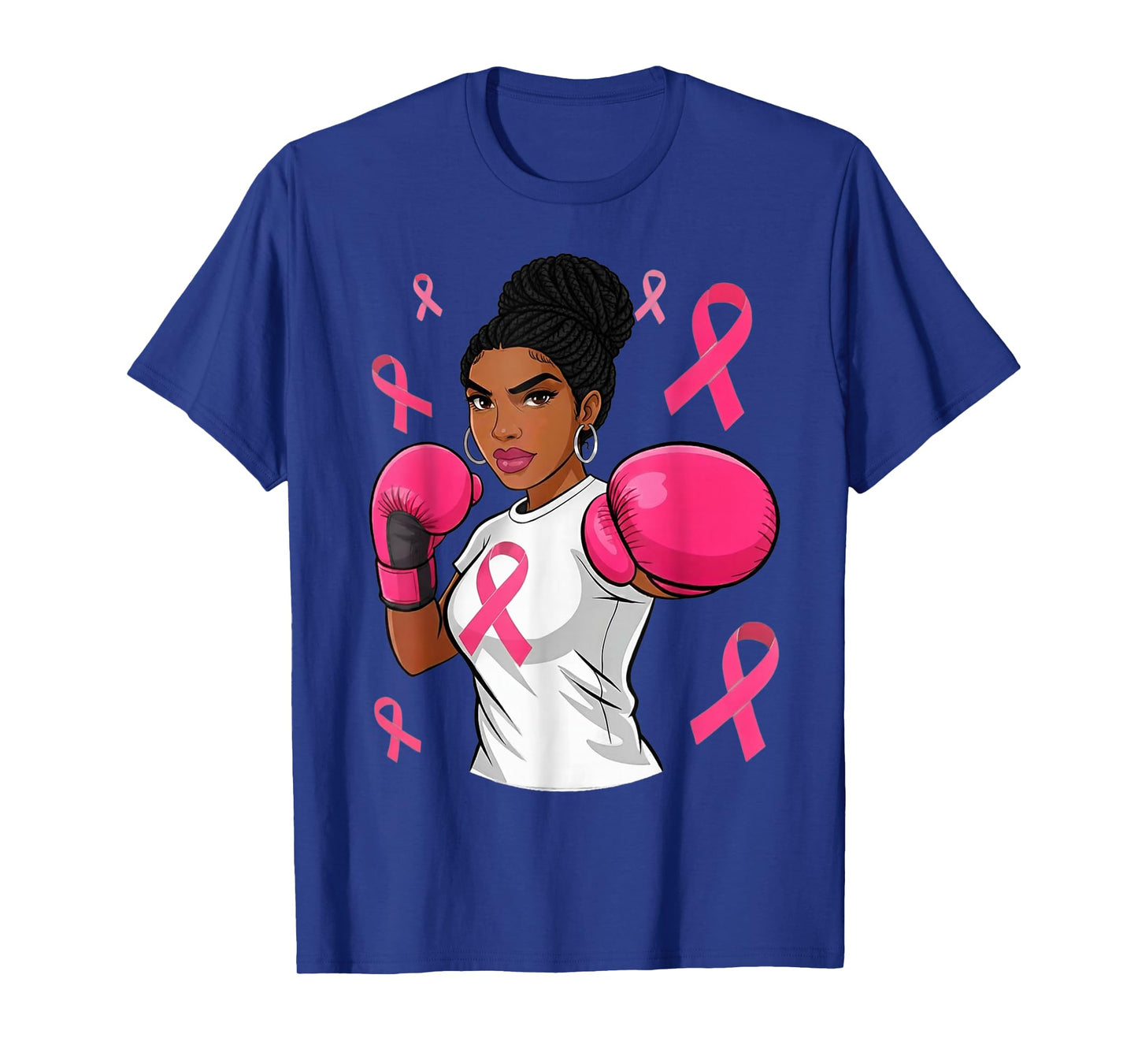 Women Black African American Breast Cancer Afro Pink Ribbon T-Shirt