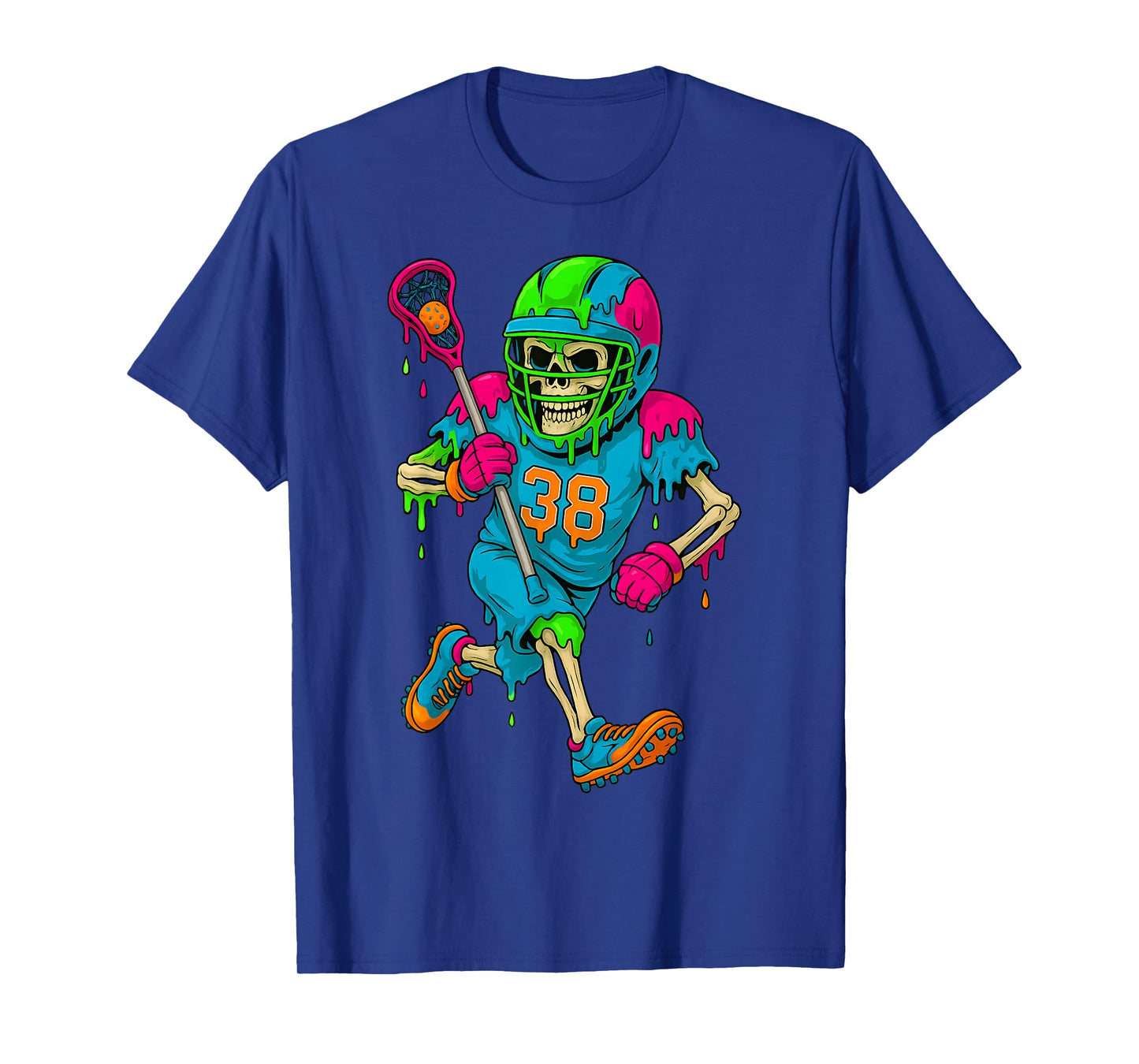 Colorful Skeleton Lacrosse Ice Cream Drip Player T-Shirt