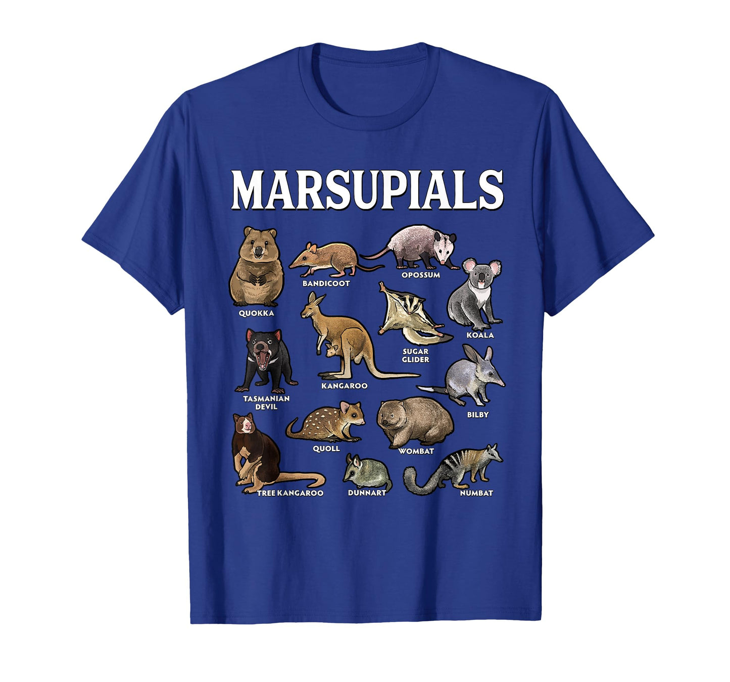 Marsupials Animal Chart Cute Wildlife Species from the World T-Shirt