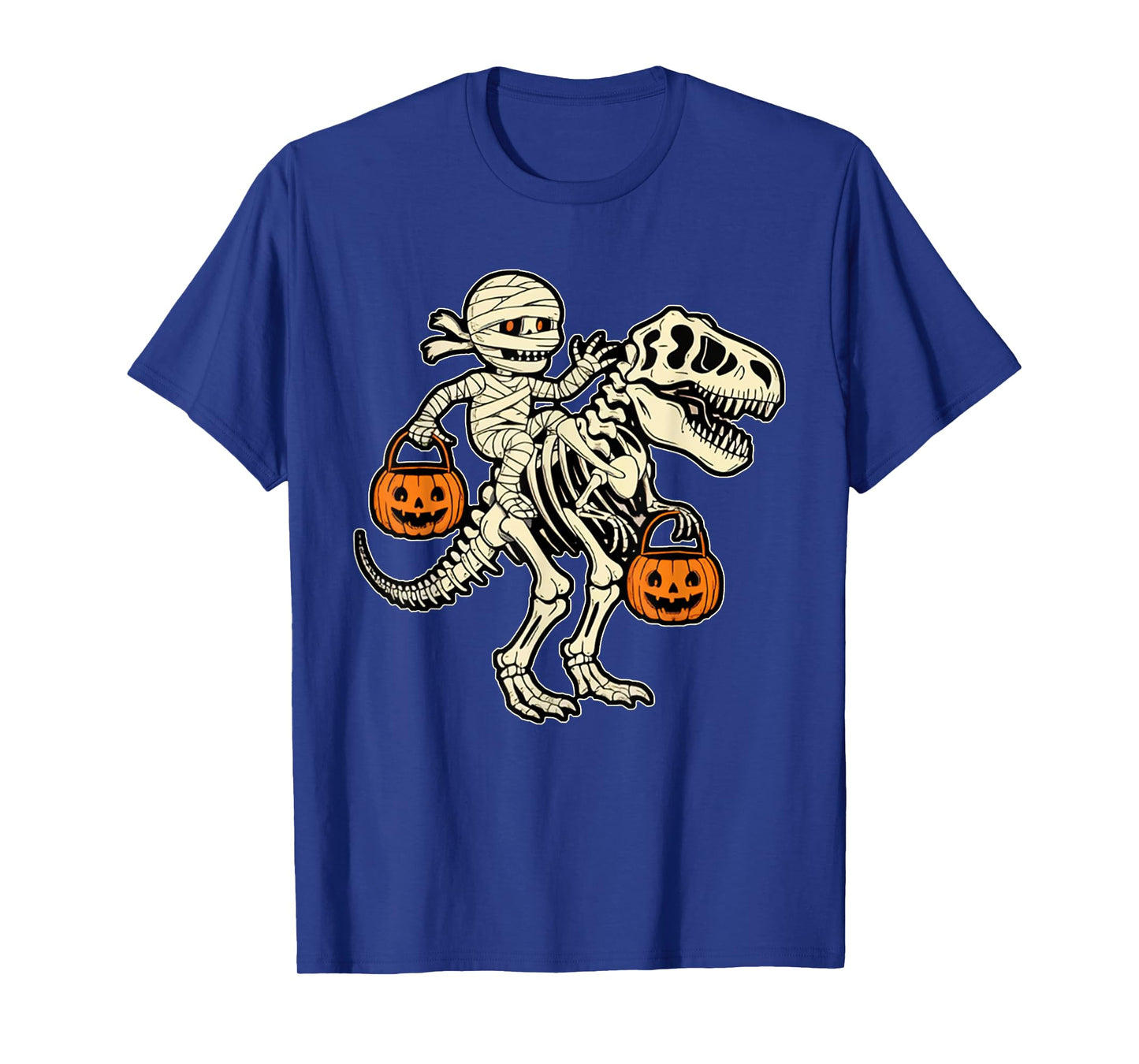Mummy Skeleton Riding Dinosaur T Rex Kids Boys Men Halloween T-Shirt