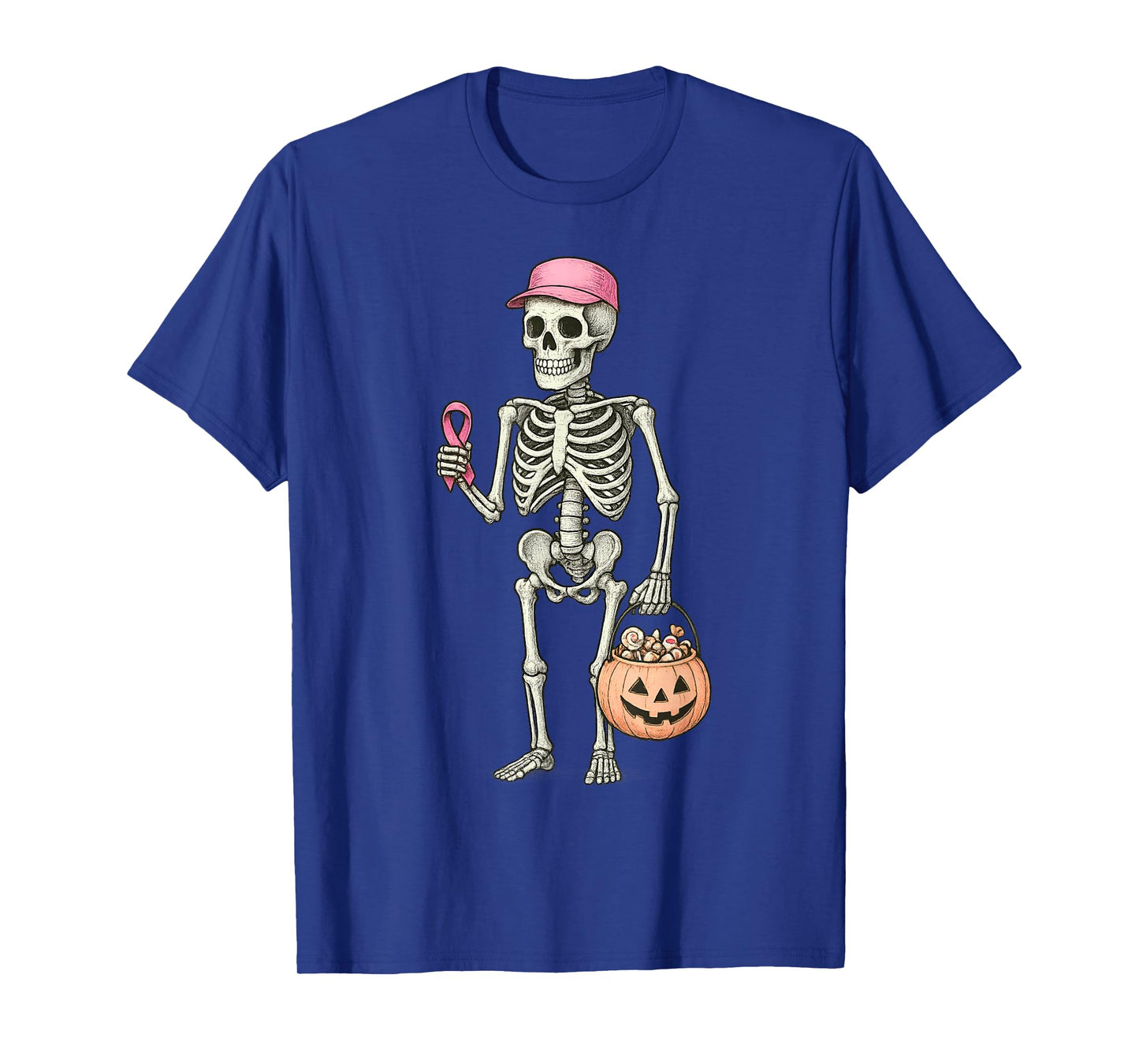 Skeleton Pink Ribbon Breast Cancer Awareness Halloween T-Shirt