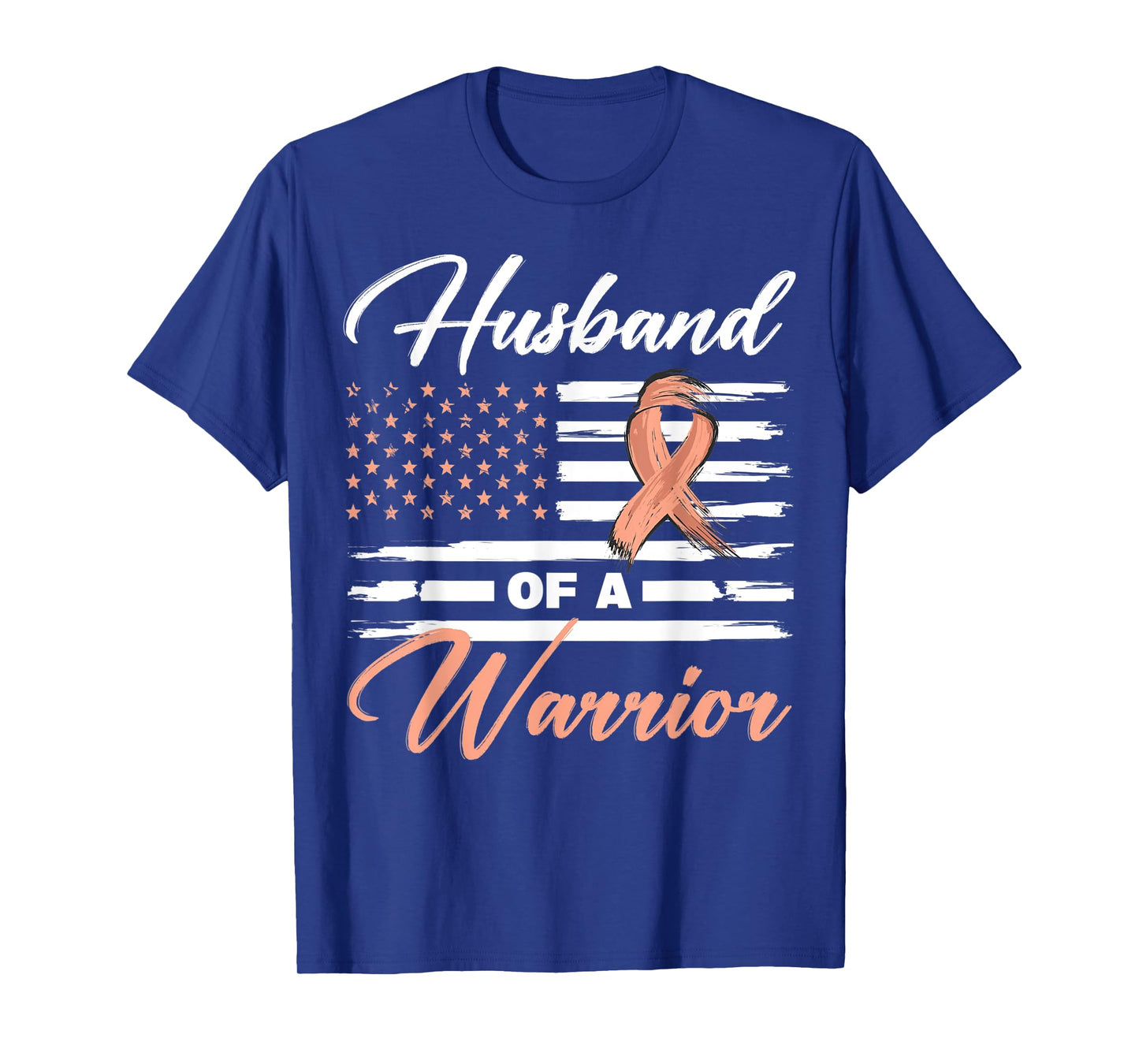 Husband Of A Warrior USA Flag Endometrial Cancer Awareness T-Shirt for Women Kids Men