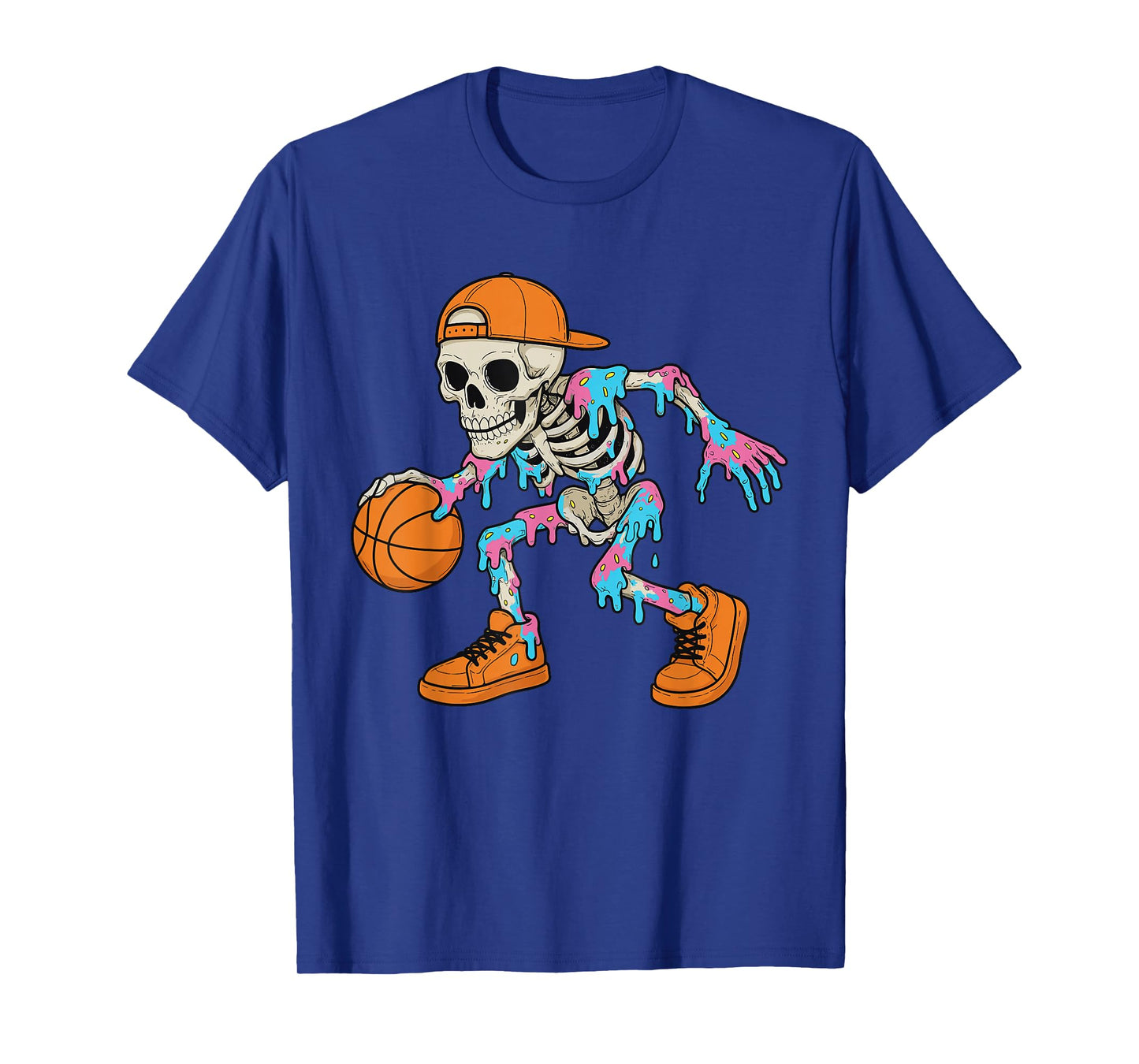 Funny Basketball Skeleton Drip Ice Cream Drip for Boys Youth T-Shirt