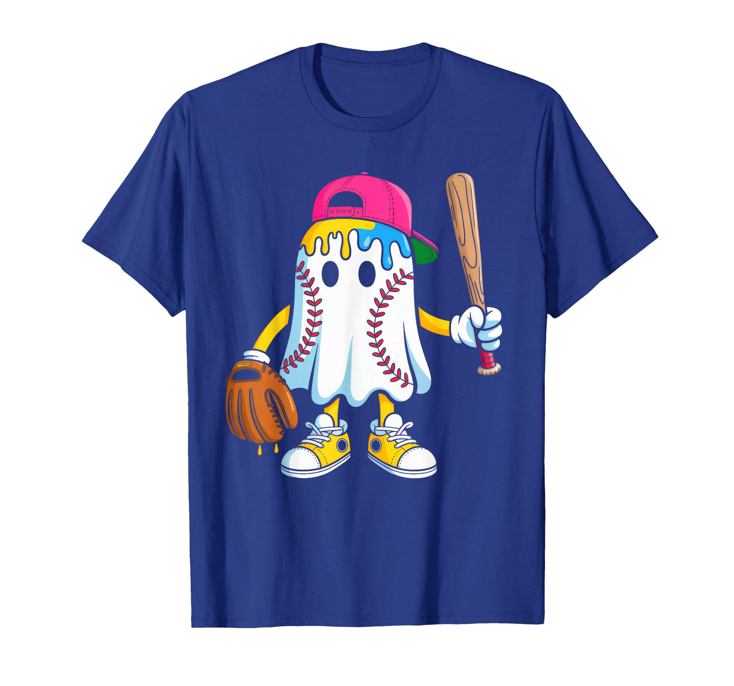 Ice Cream Drip Ghost Baseball Halloween Costume Boy Men Kids T-Shirt